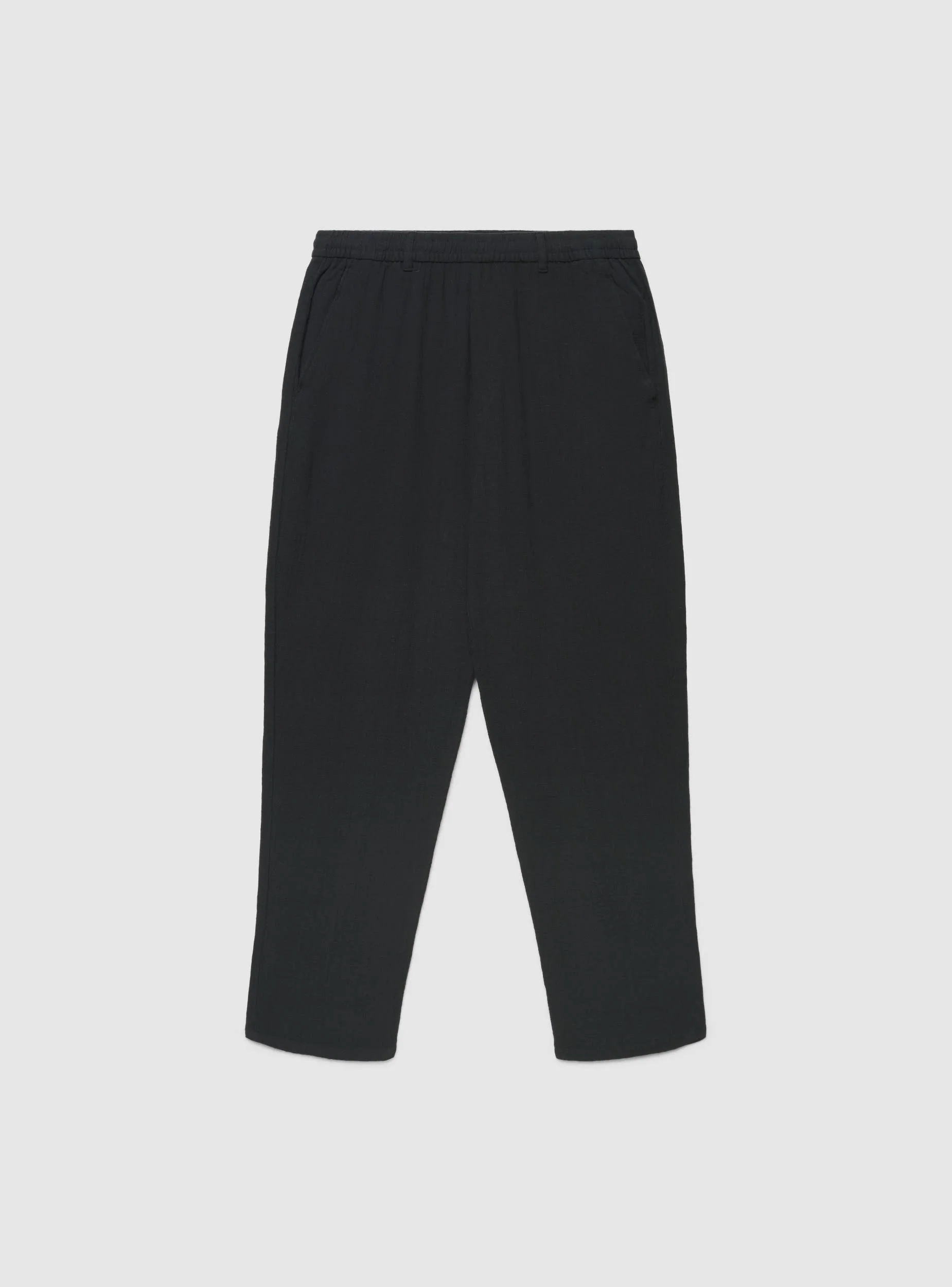 Pantaloni relaxed goffrati a tinta unita con elastico in vita - Image 5
