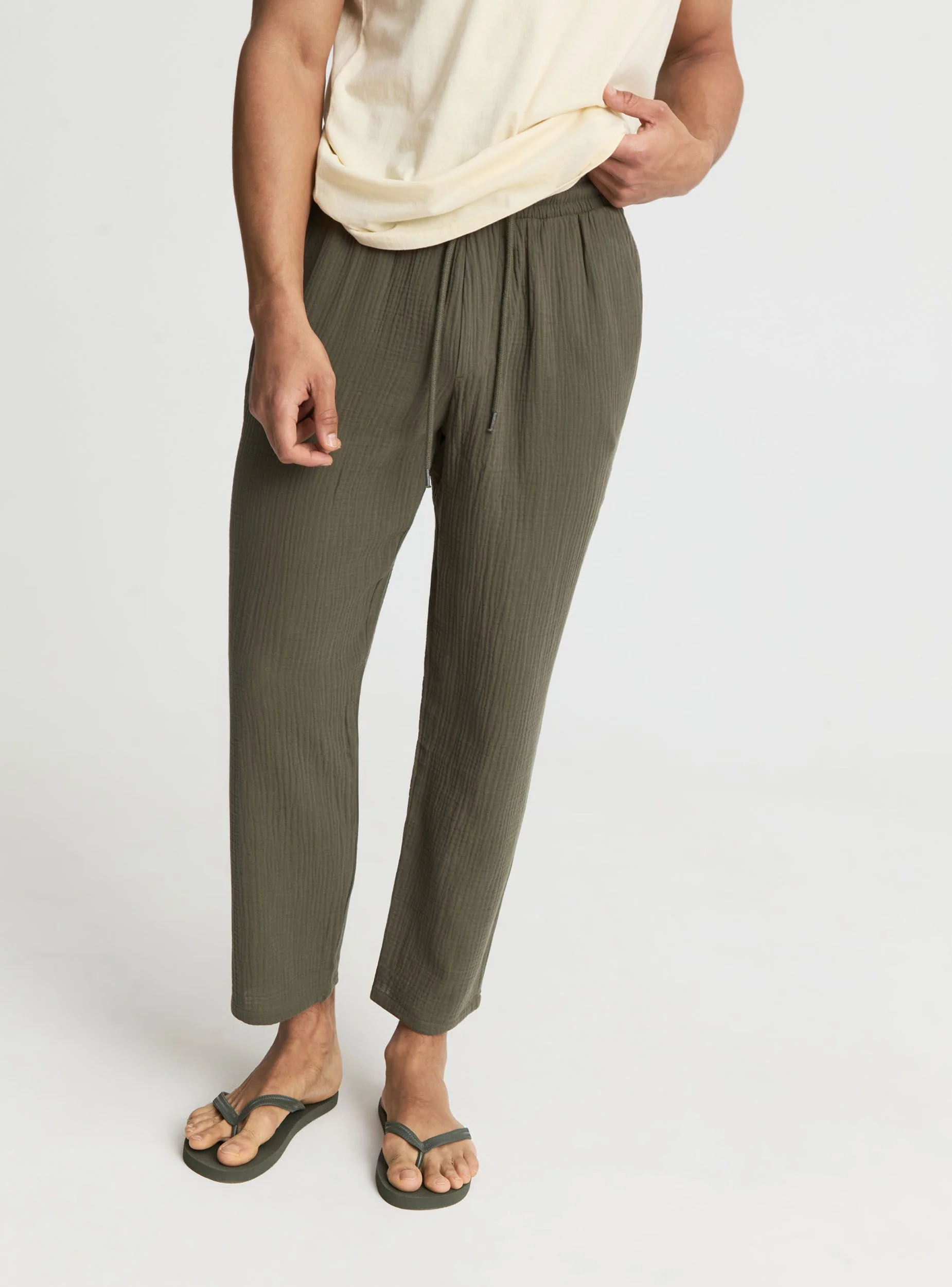 Pantaloni straight con coulisse in tessuto morbido - Image 3
