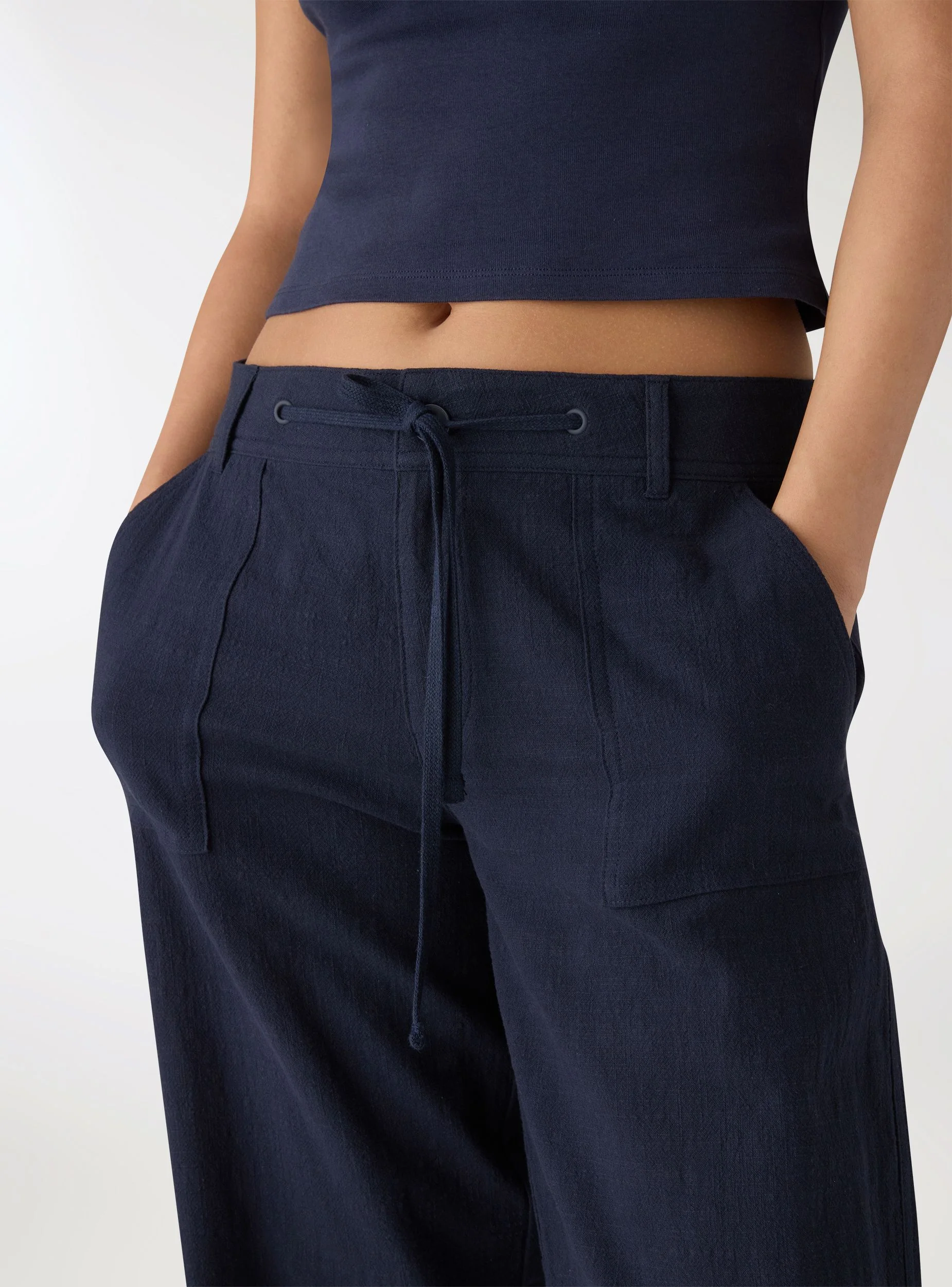 Pantaloni straight vita bassa effetto lino - Image 4