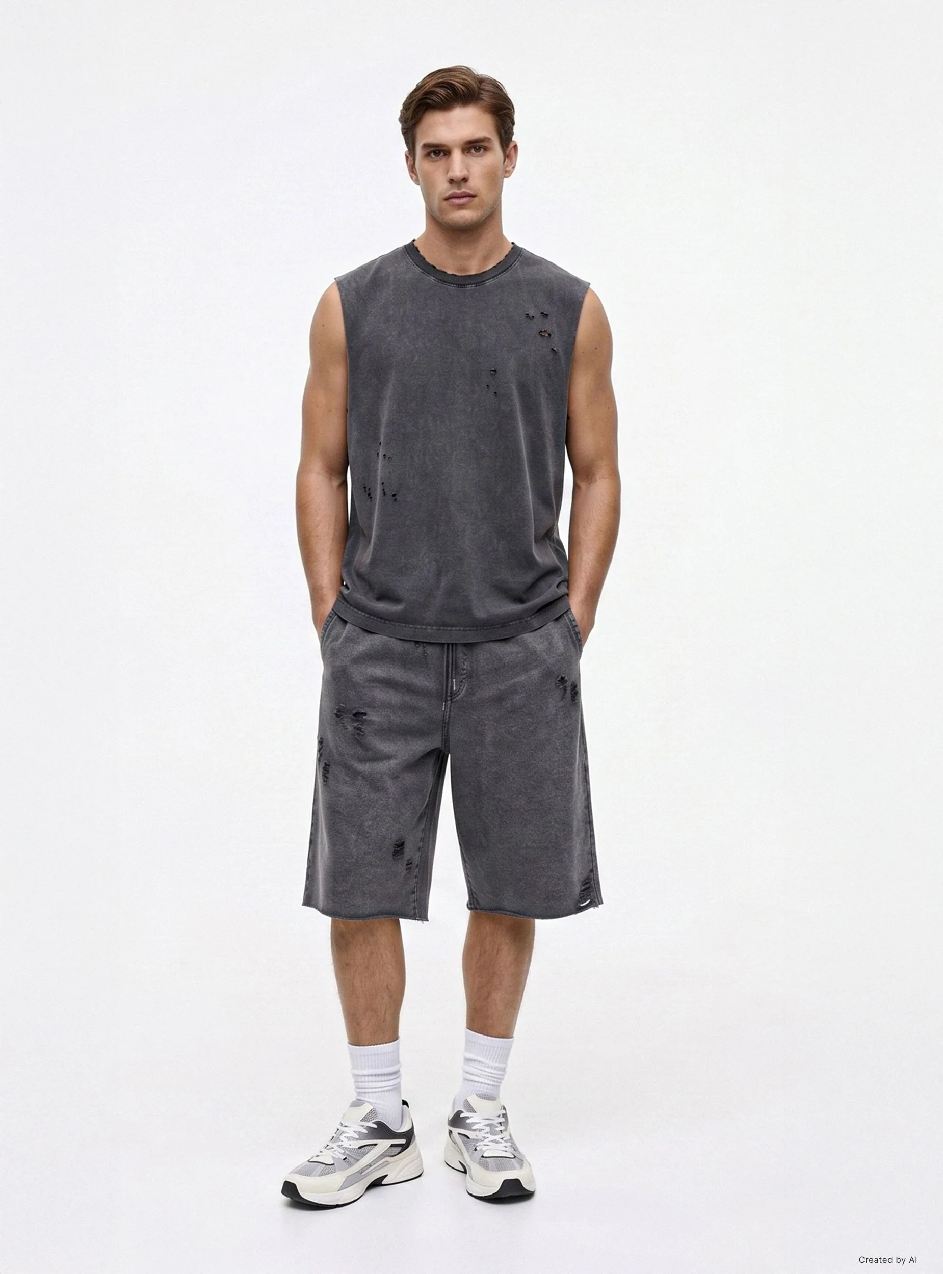 Pantaloni tuta baggy con strappi e coulisse