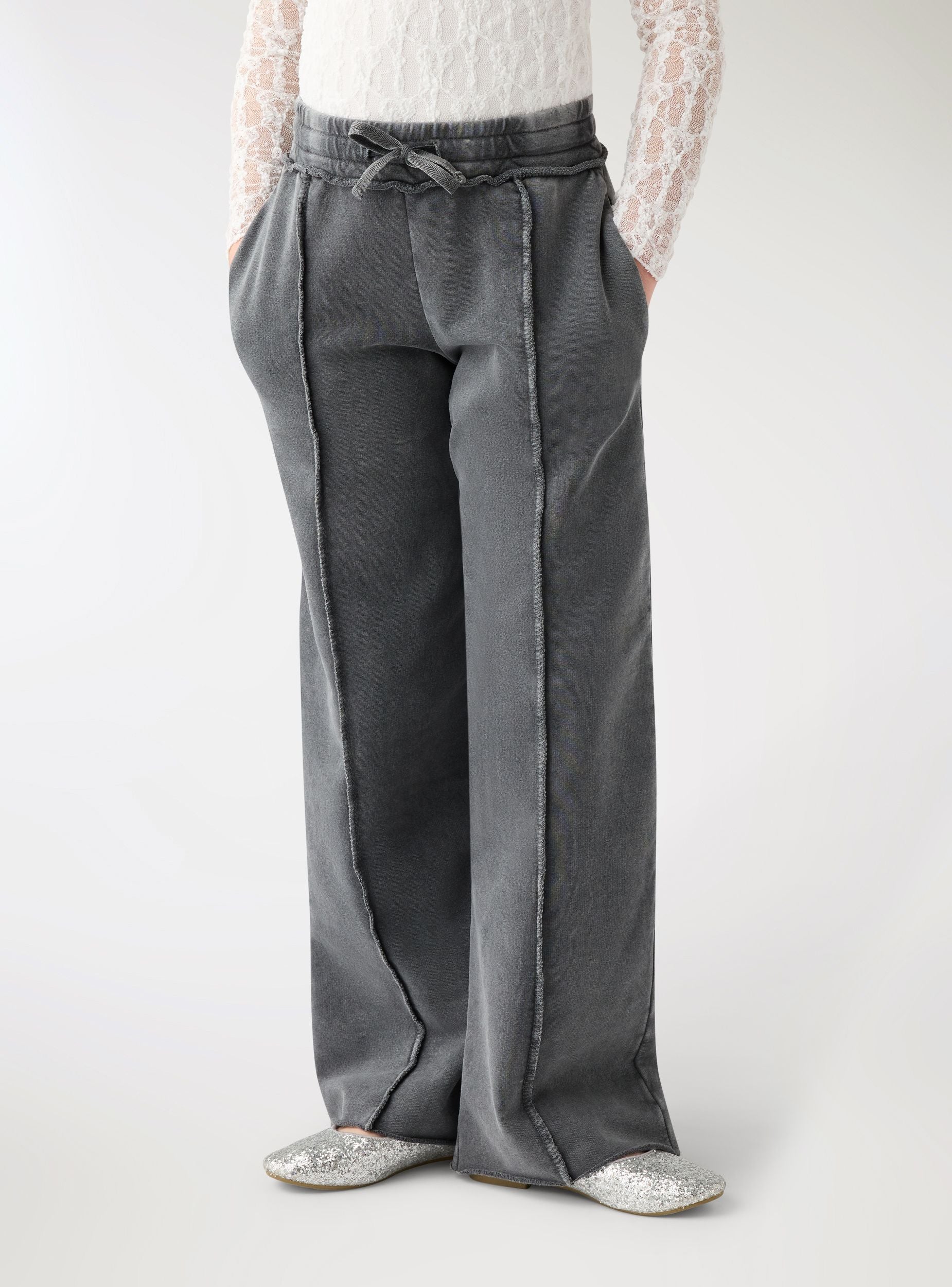 Pantaloni tuta wide leg con nervatura - Image 2