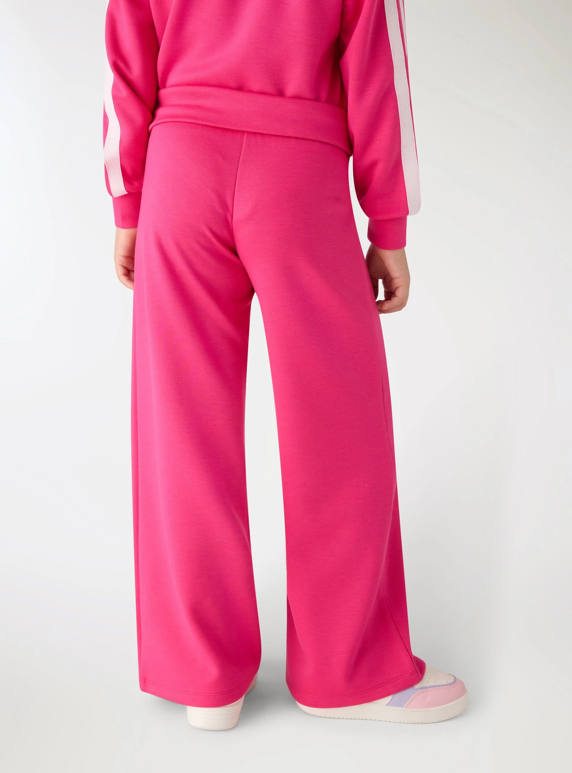 Pantaloni tuta wide leg tessuto interlock caldo