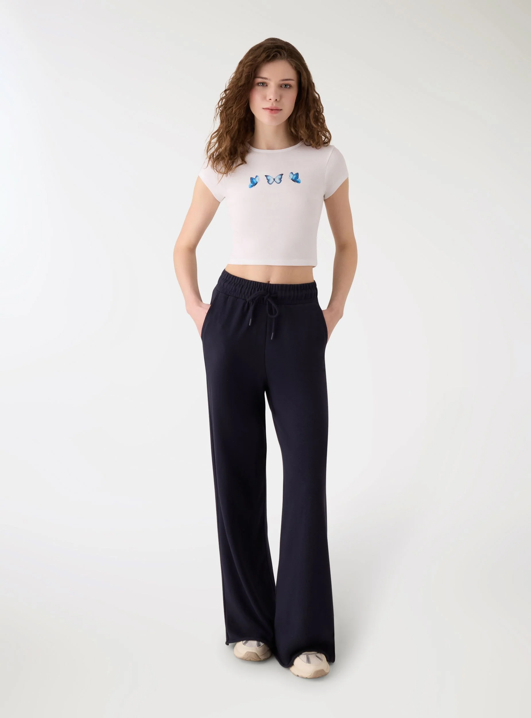 Pantaloni tuta wide leg tinta unita