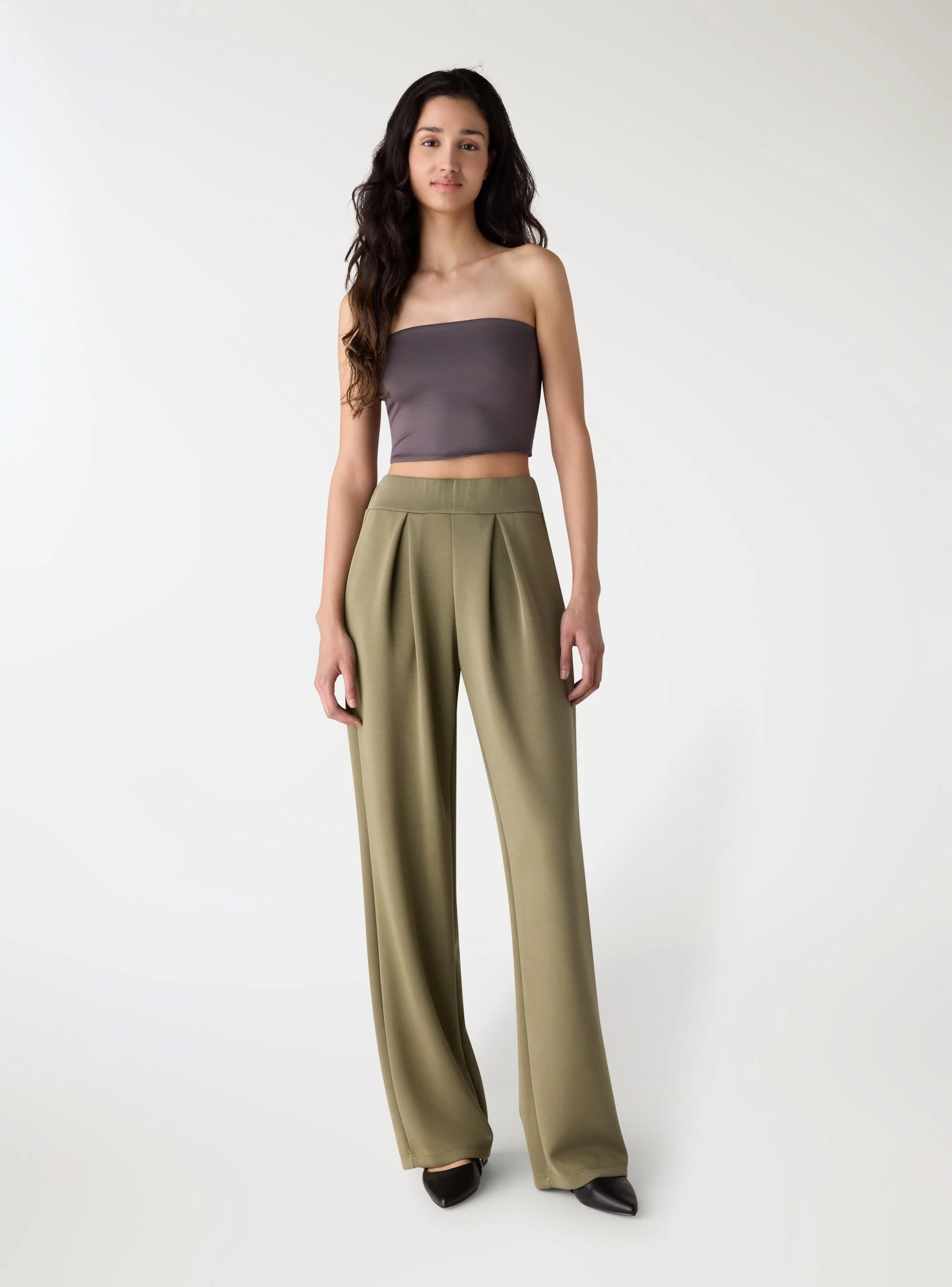Pantaloni tuta wide leg vita elastica