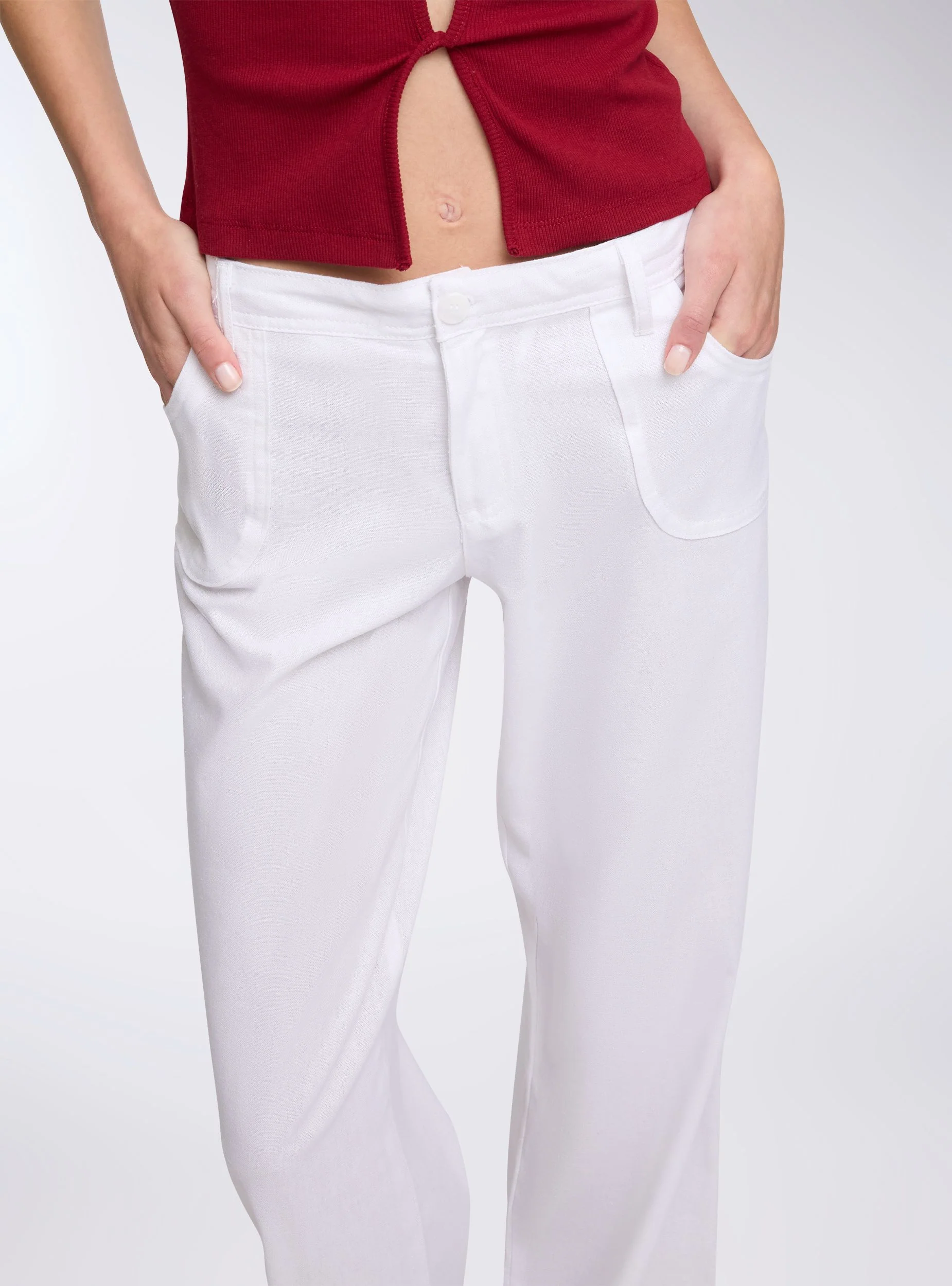 Pantaloni vita bassa in misto lino - Image 4