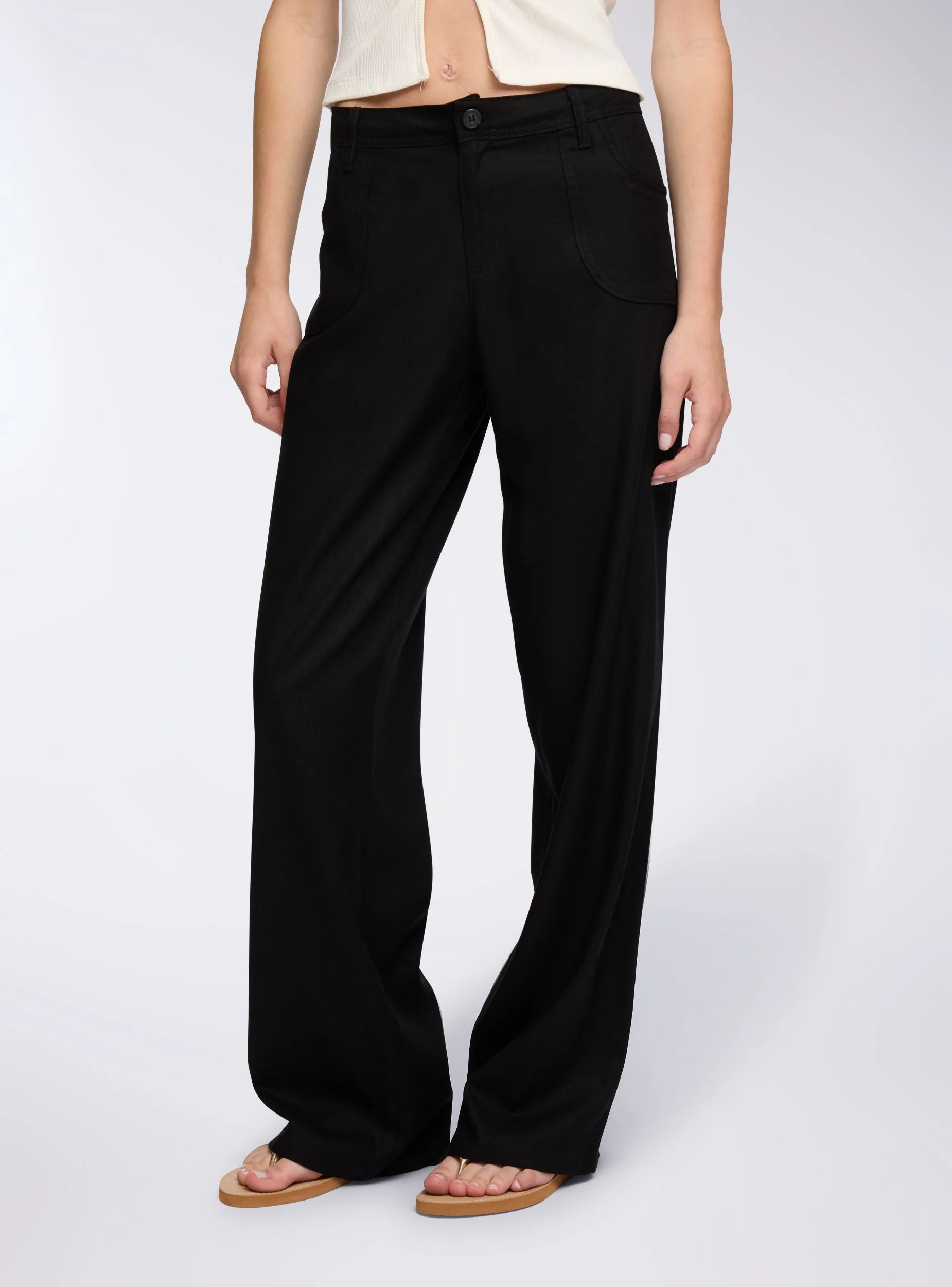 Pantaloni vita bassa in misto lino - Image 4