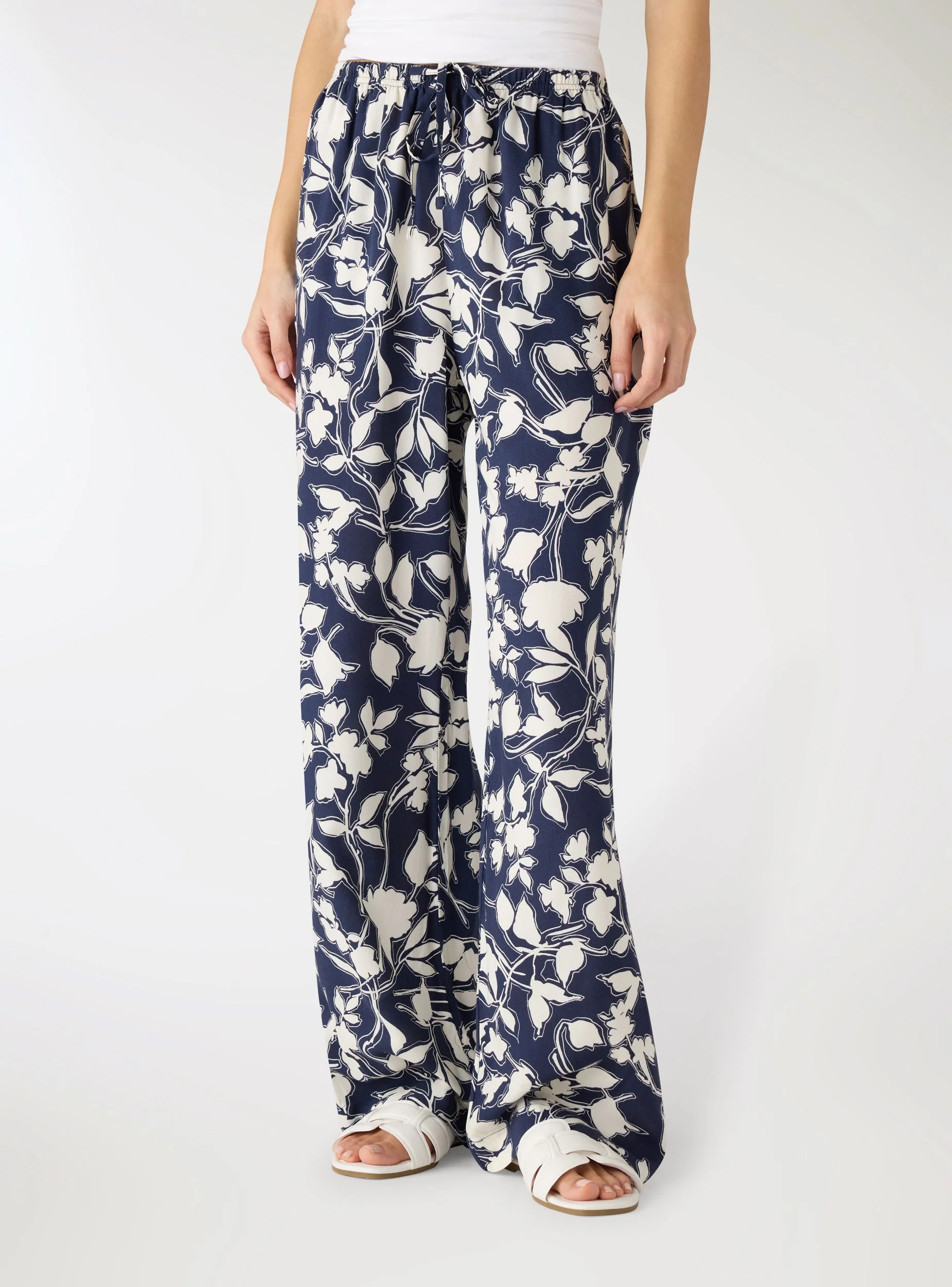 Pantaloni wide leg a fiori con coulisse