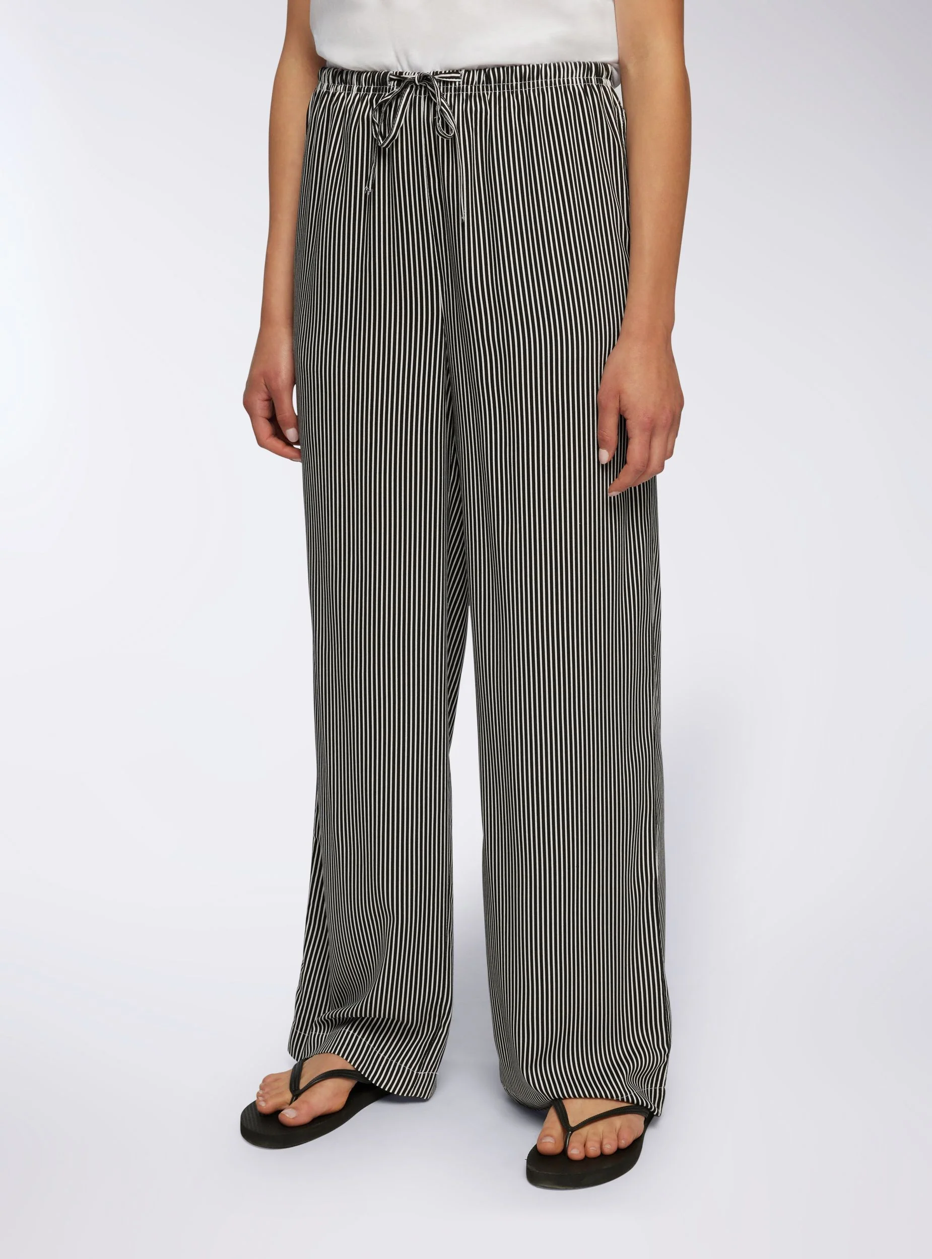 Pantaloni wide leg a righe con coulisse - Image 3