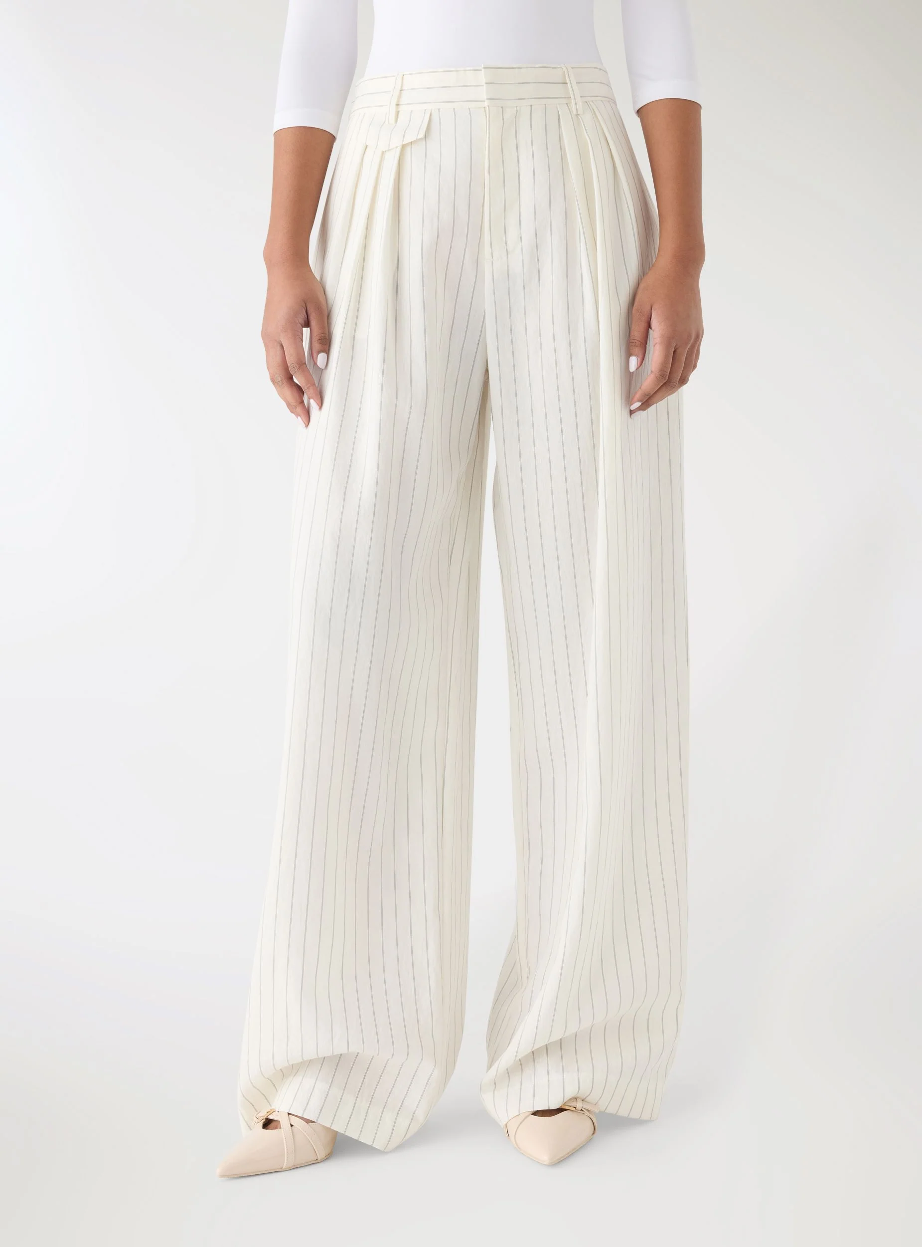 Pantaloni wide leg a righe con pinces - Image 2
