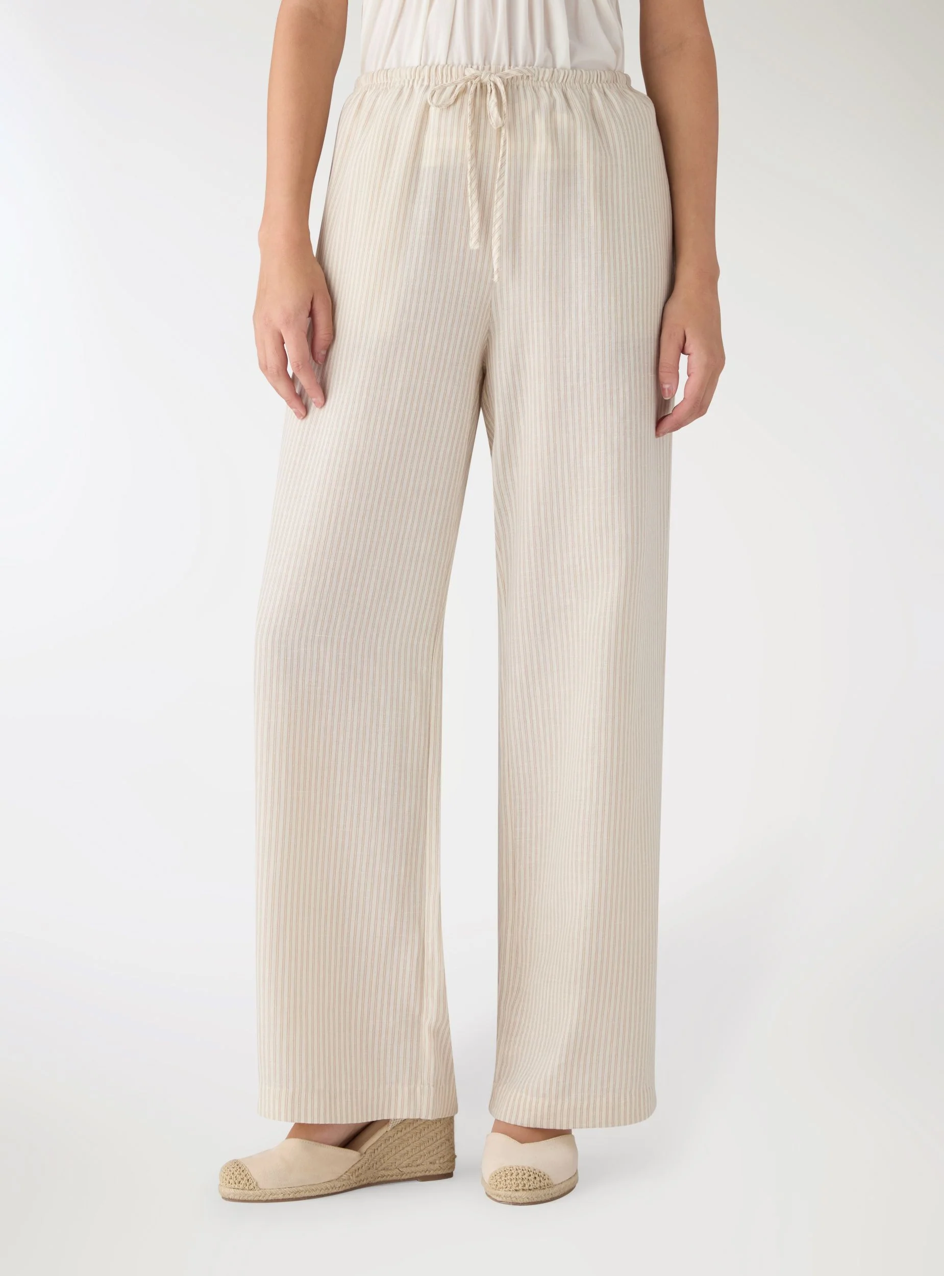 Pantaloni wide leg a righe effetto lino - Image 2