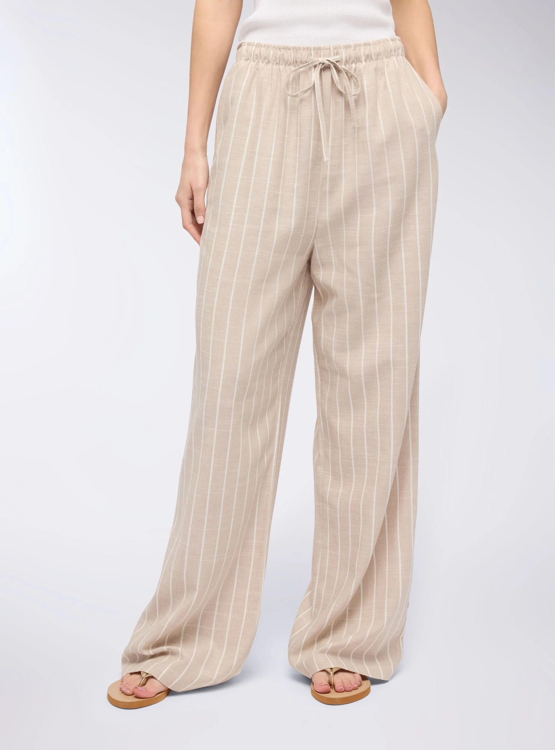 Pantaloni wide leg a righe in misto lino - Image 2