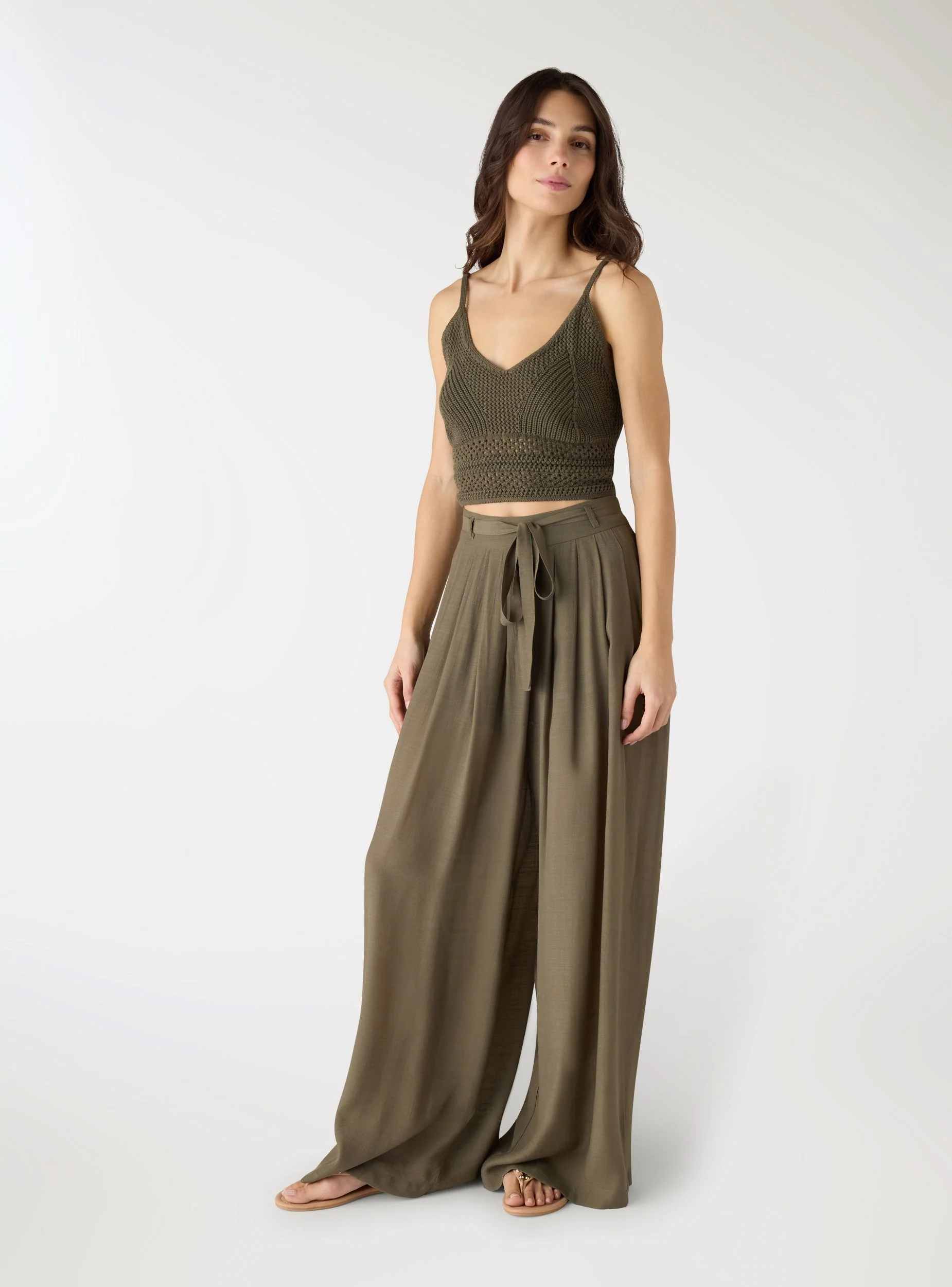 Pantaloni wide leg a tinta unita con cintura
