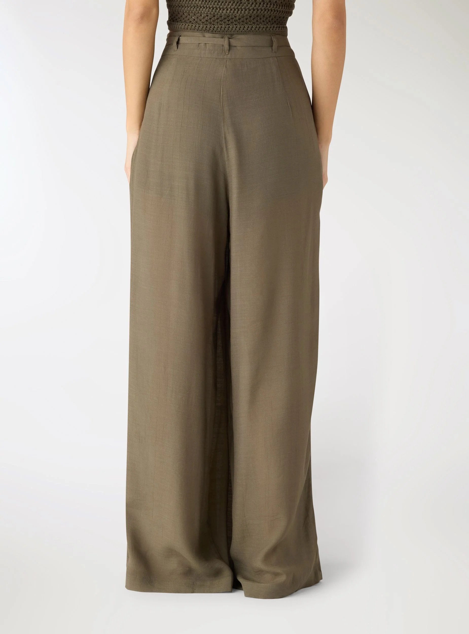 Pantaloni wide leg a tinta unita con cintura - Image 3
