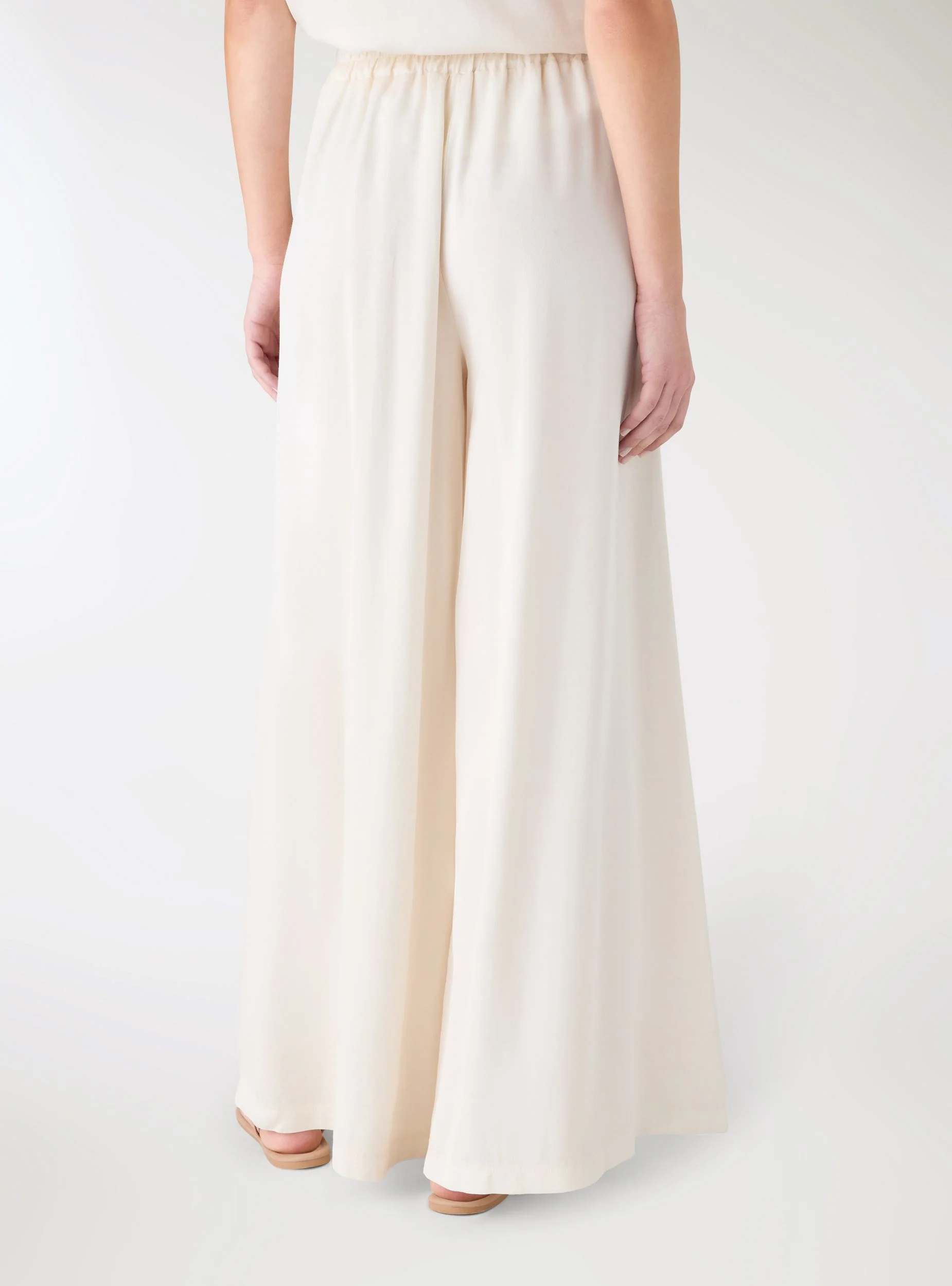 Pantaloni wide leg a tinta unita con vita elasticizzata - Image 3