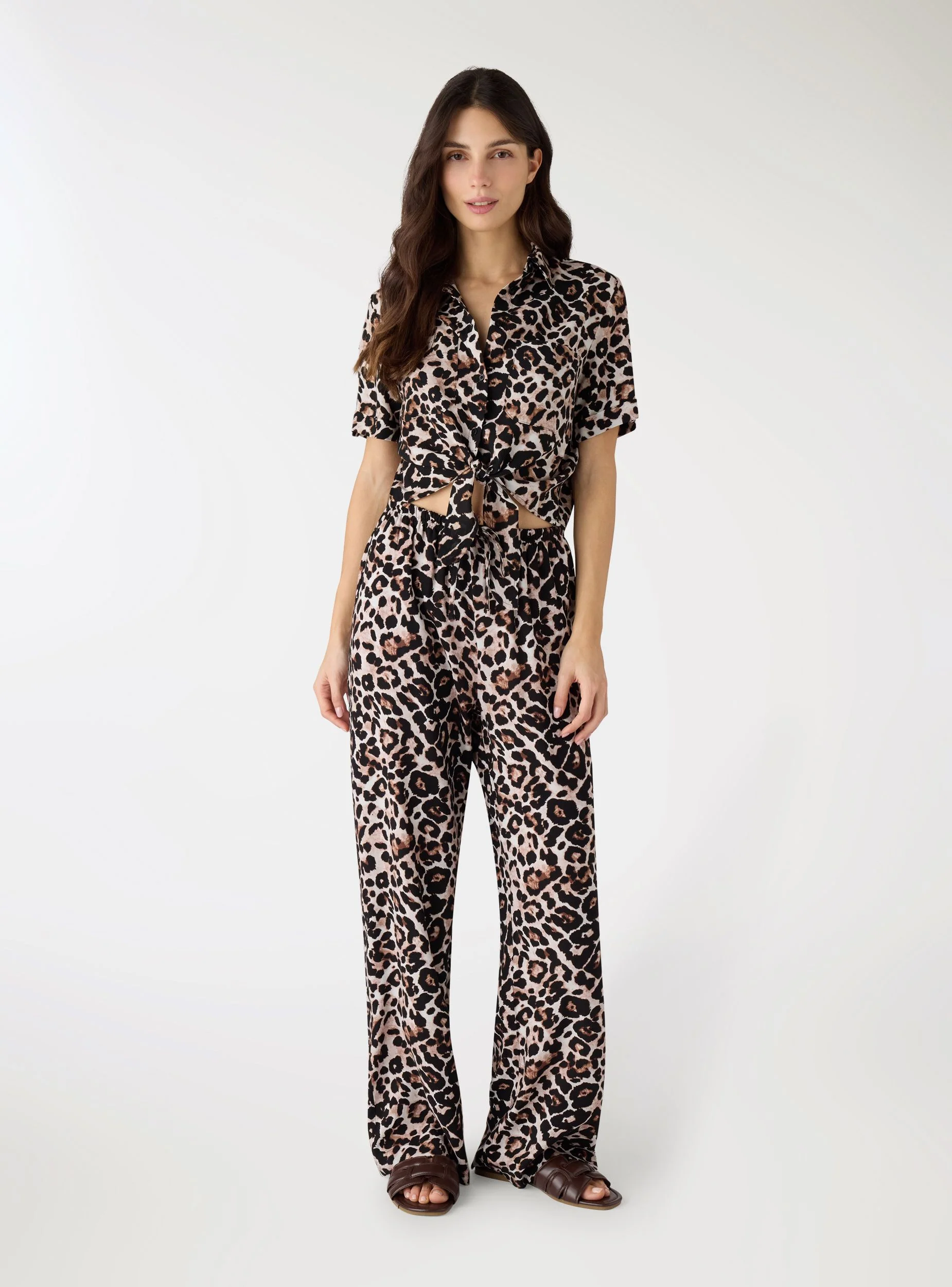 Pantaloni wide leg animalier con coulisse - Image 4