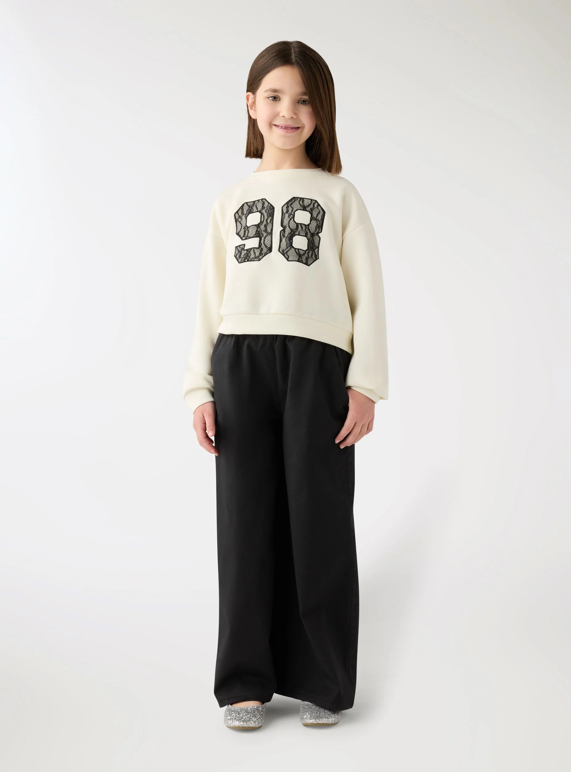 Pantaloni wide leg bambina a tinta unita - Image 3