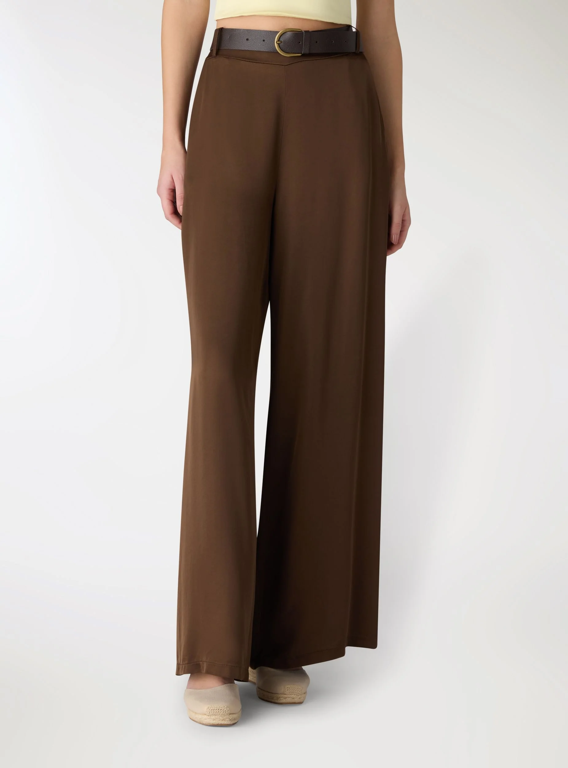 Pantaloni wide leg con cintura satin - Image 2