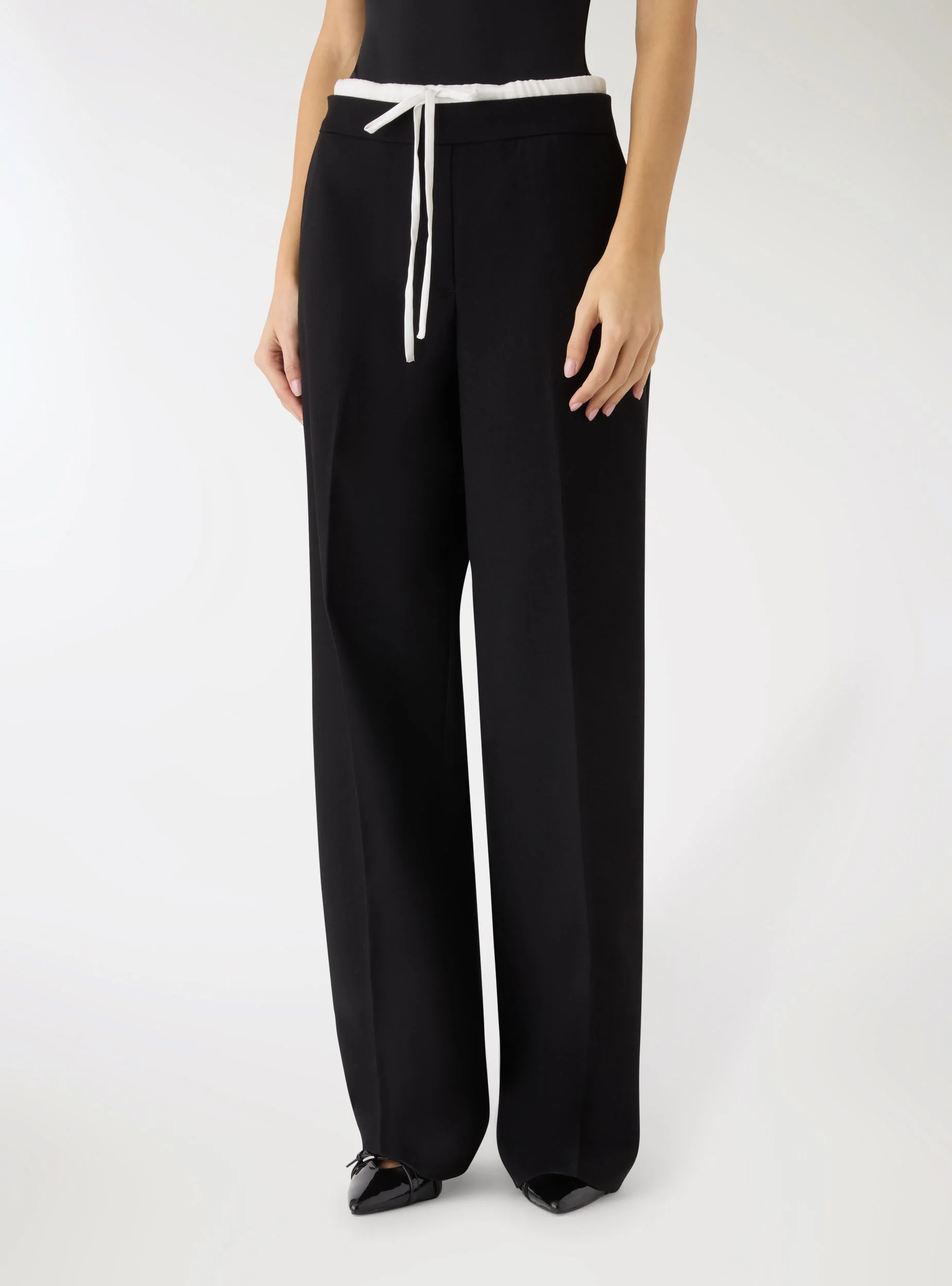 Pantaloni wide leg con coulisse a contrasto in tessuto caldo - Image 2