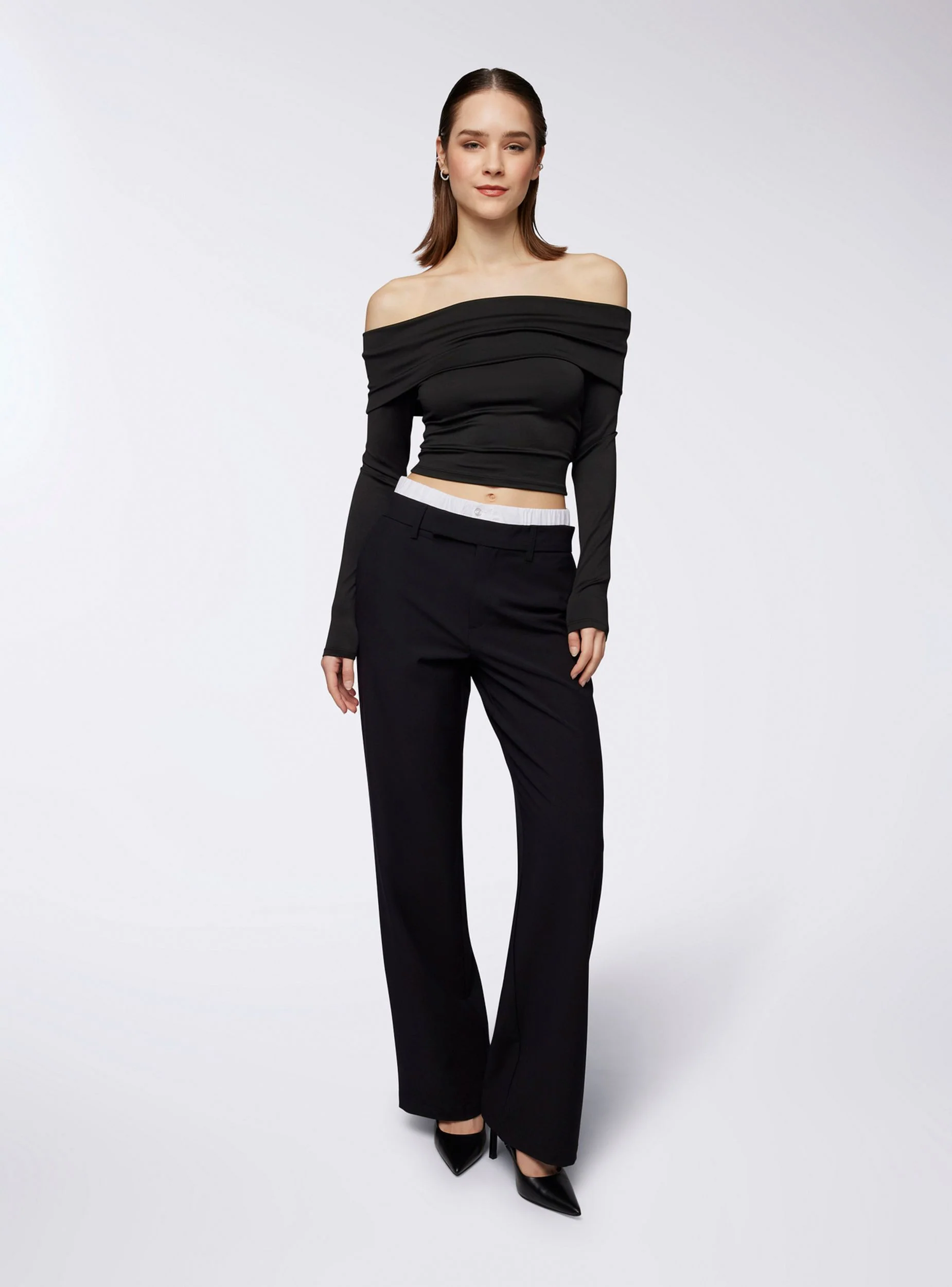 Pantaloni wide leg con fascia effetto boxer - Image 2