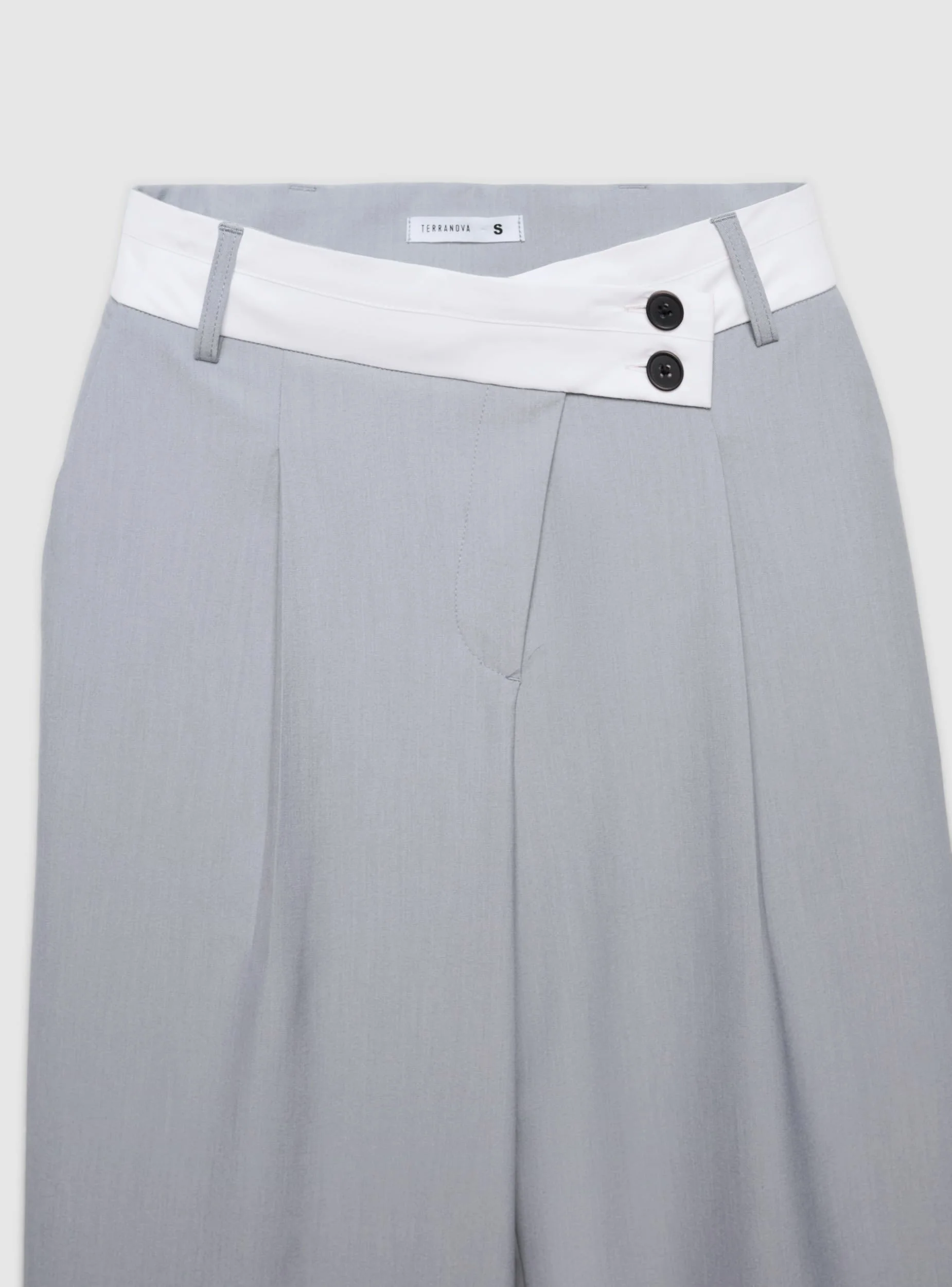 Pantaloni wide leg con fascia in vita a contrasto - Image 5