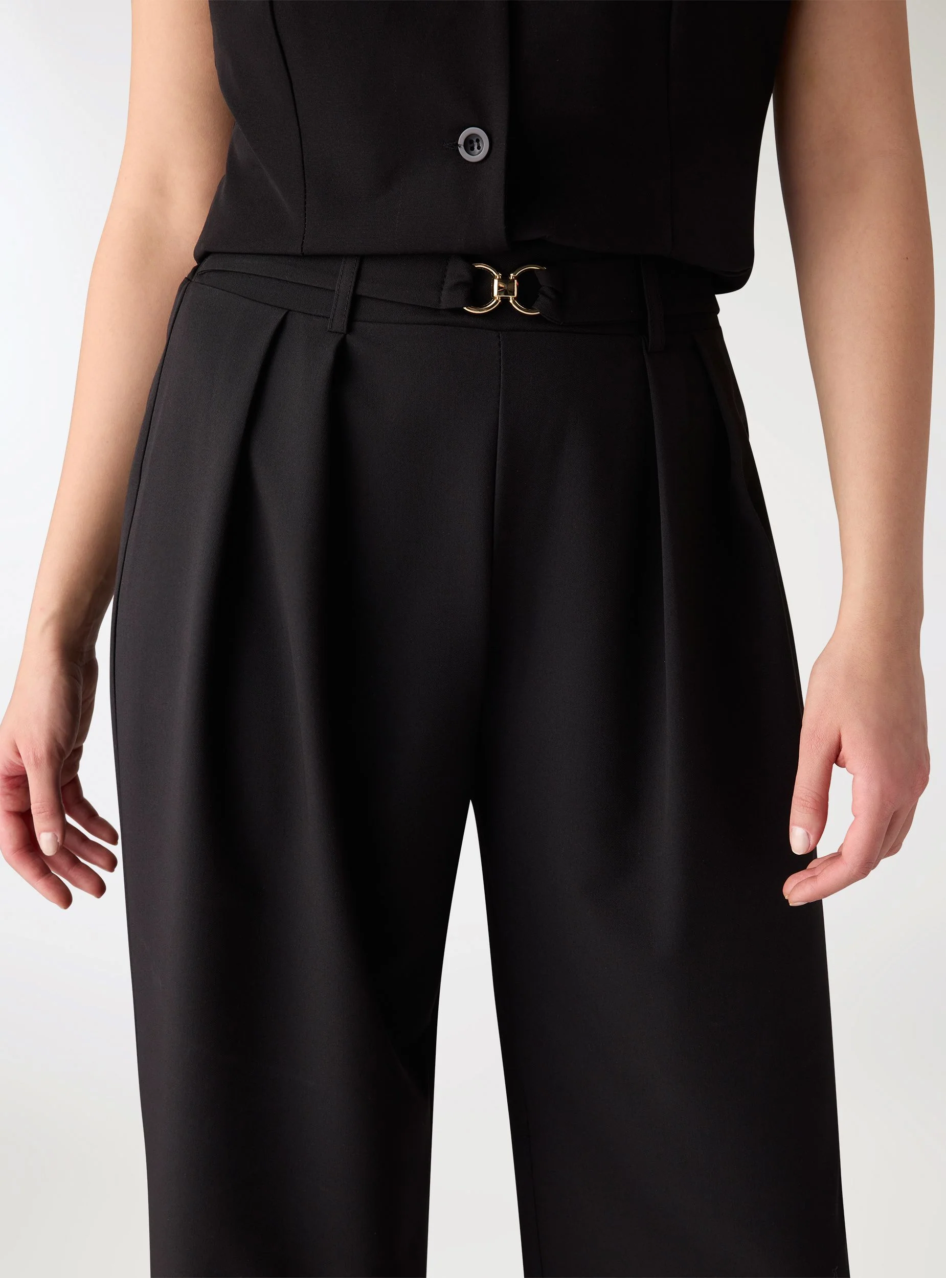 Pantaloni wide leg con fibbia e pieghe - Image 3