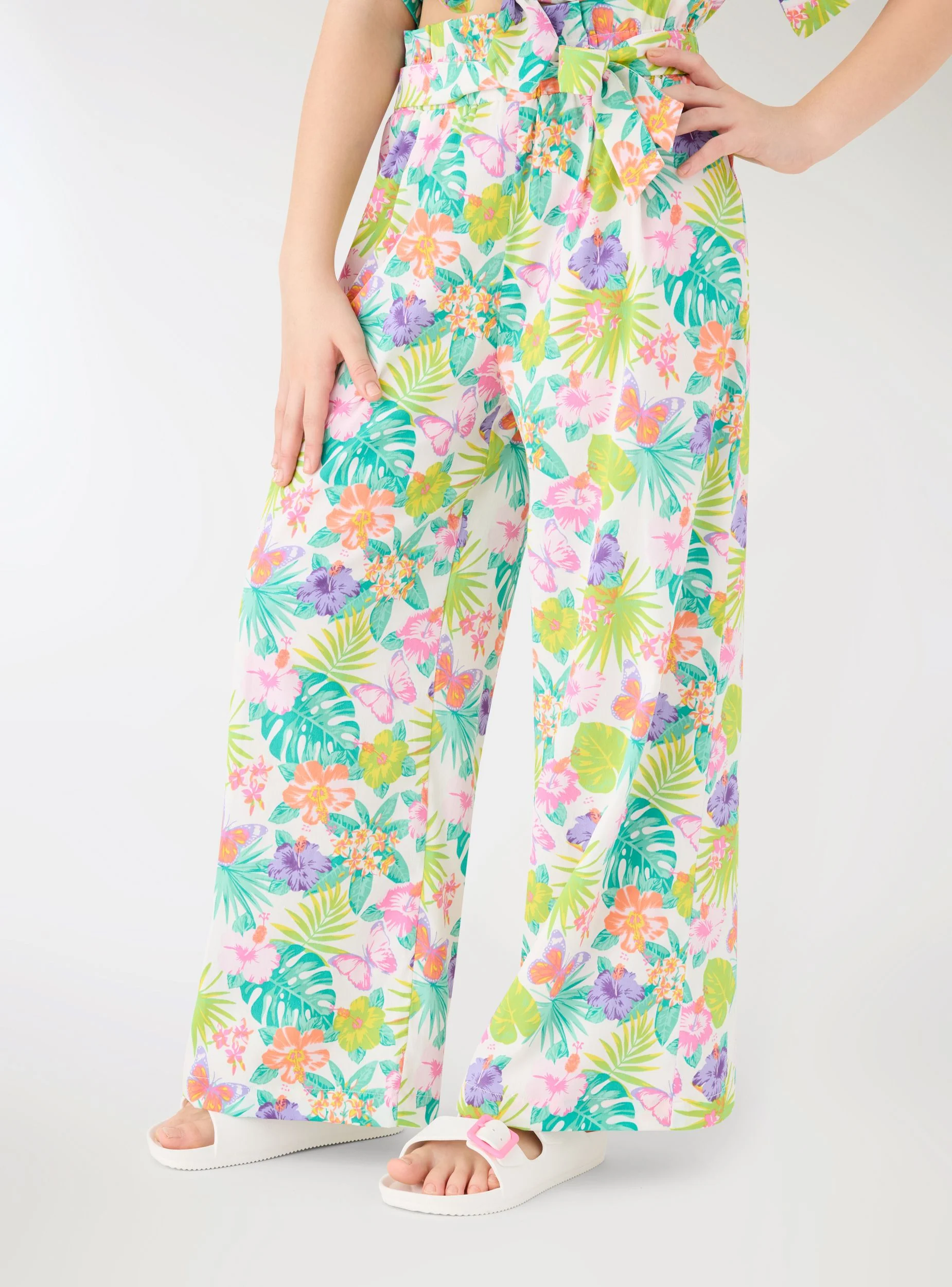 Pantaloni wide leg con stampa fiori