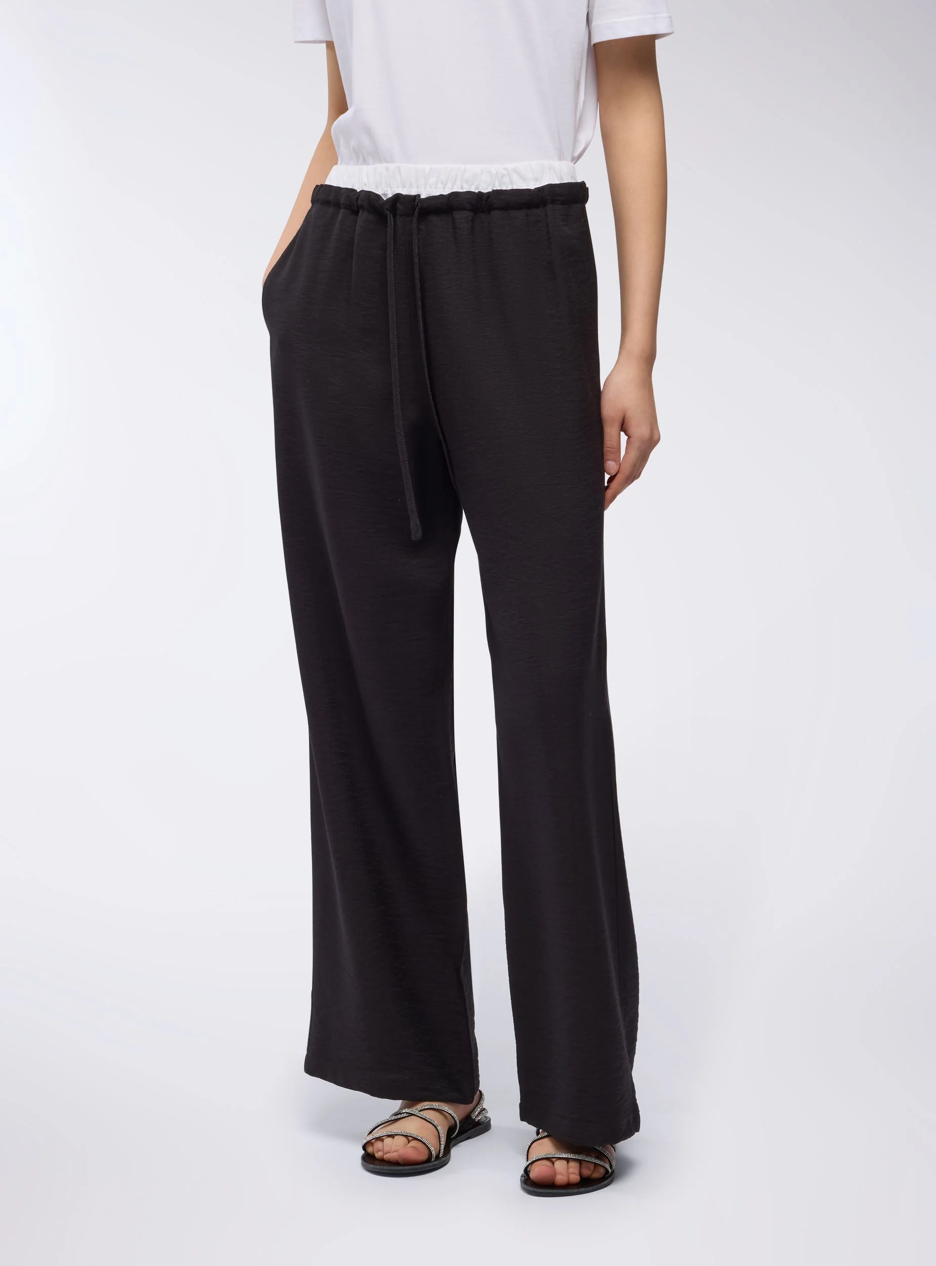 Pantaloni wide leg con vita a contrasto - Image 2