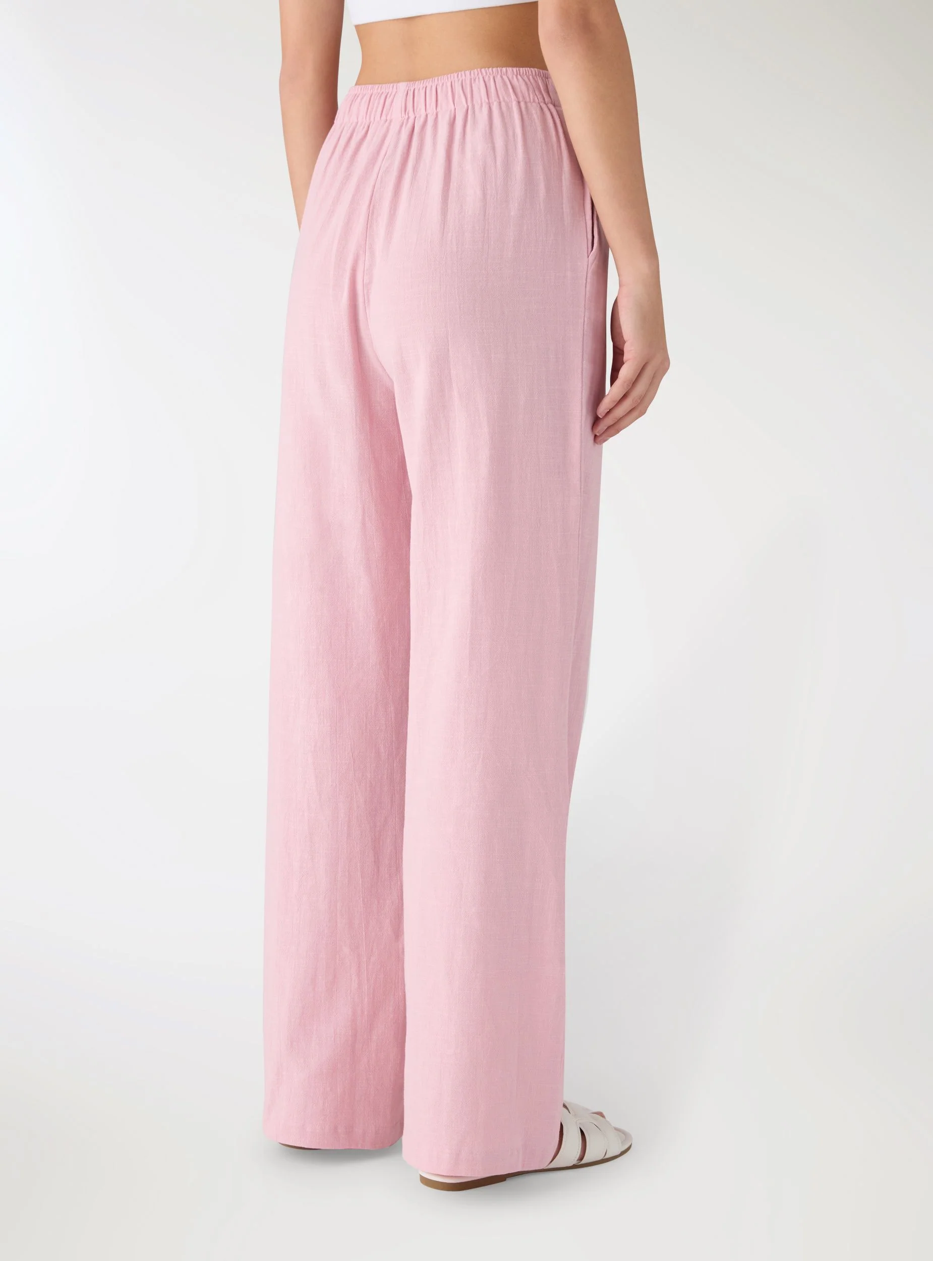 Pantaloni wide leg con vita elasticizzata misto lino - Image 3