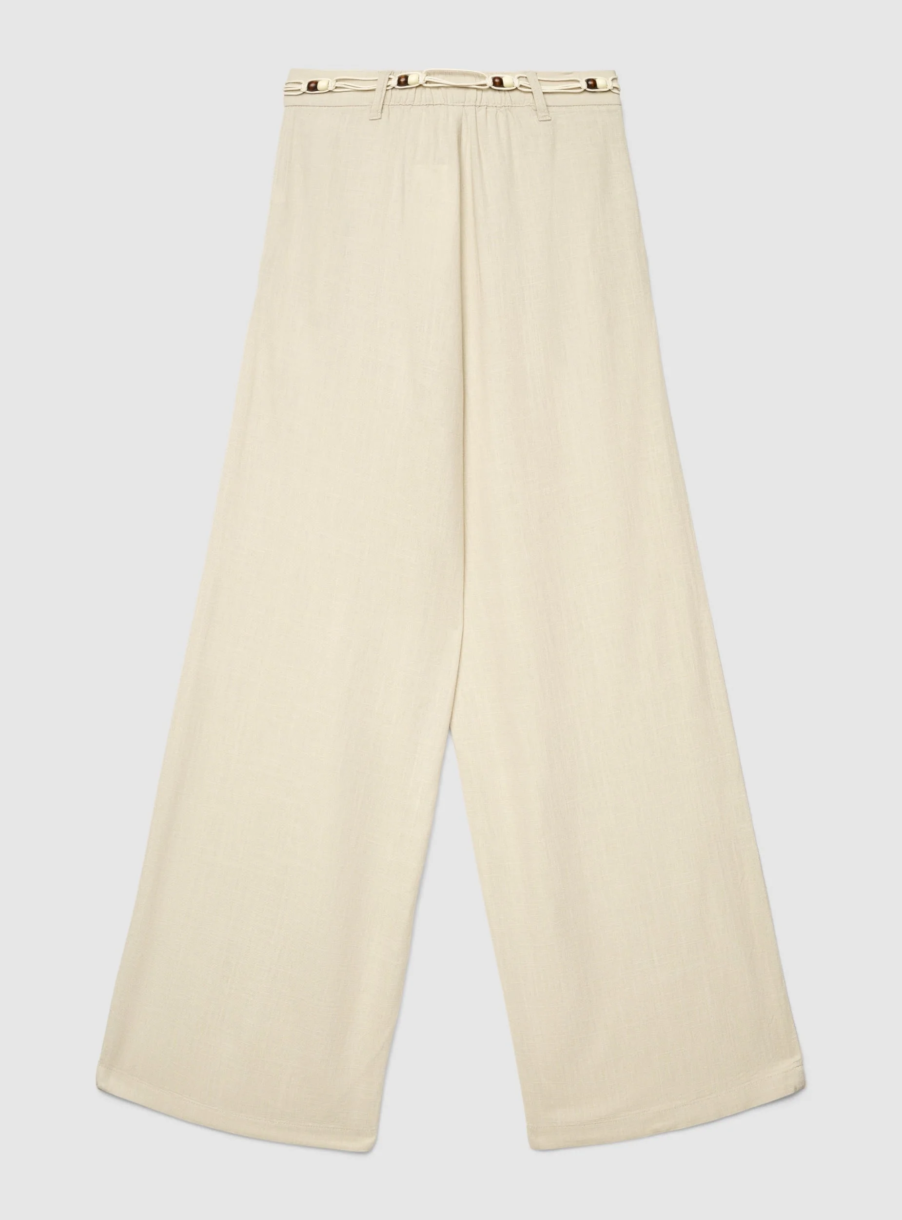 Pantaloni wide leg effetto lino con cintura a perline - Image 5