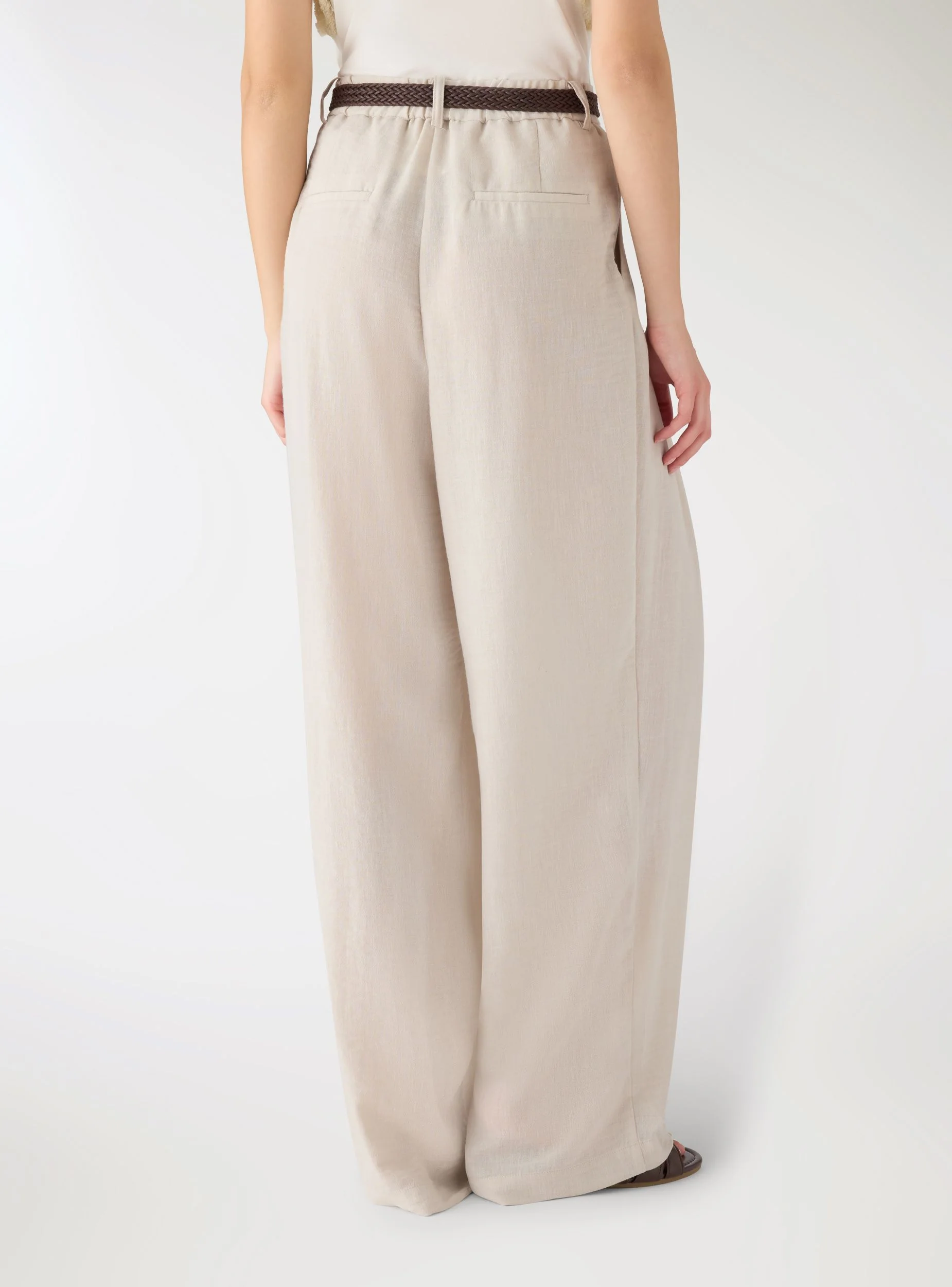 Pantaloni wide leg effetto lino con cintura intrecciata - Image 3