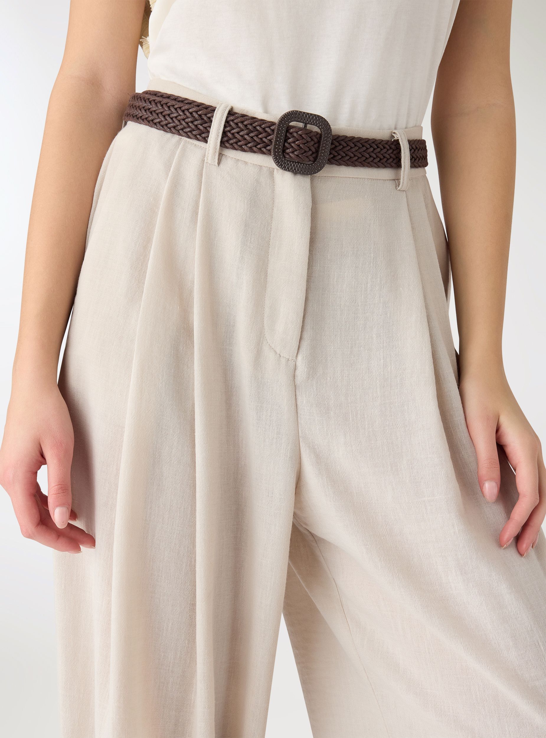 Pantaloni wide leg effetto lino con cintura intrecciata - Image 4