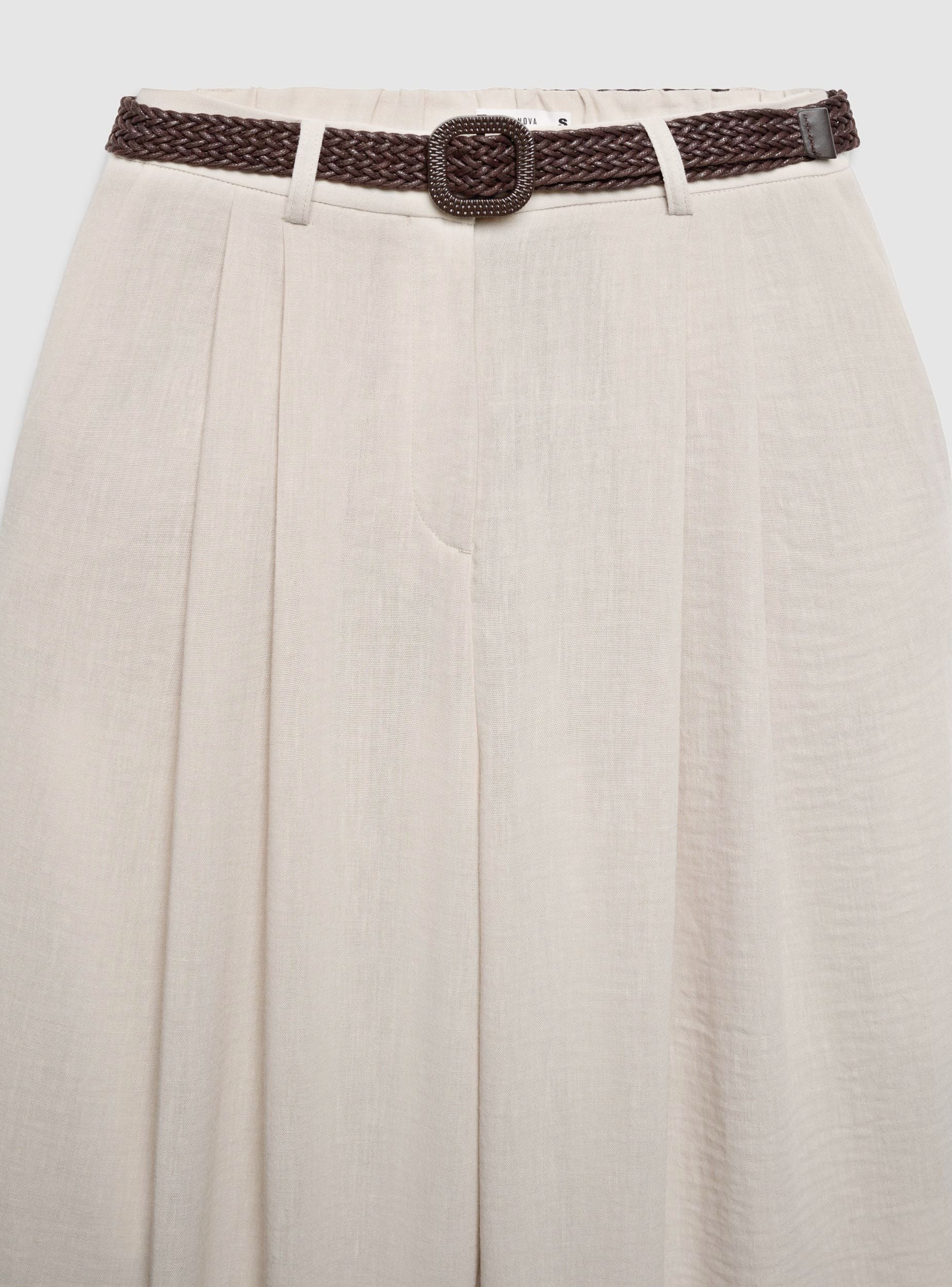 Pantaloni wide leg effetto lino con cintura intrecciata - Image 5