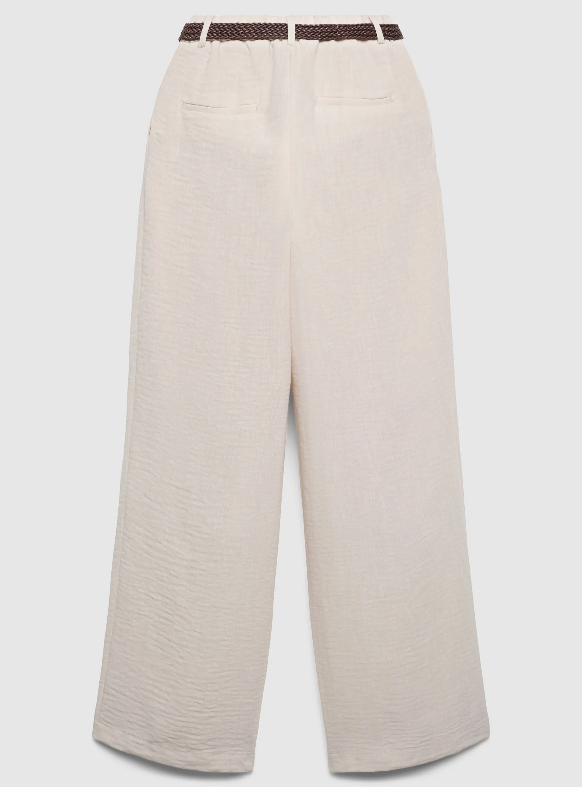 Pantaloni wide leg effetto lino con cintura intrecciata - Image 6