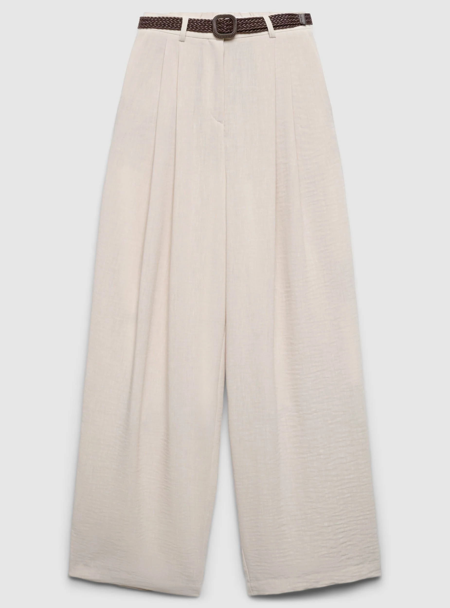 Pantaloni wide leg effetto lino con cintura intrecciata - Image 7