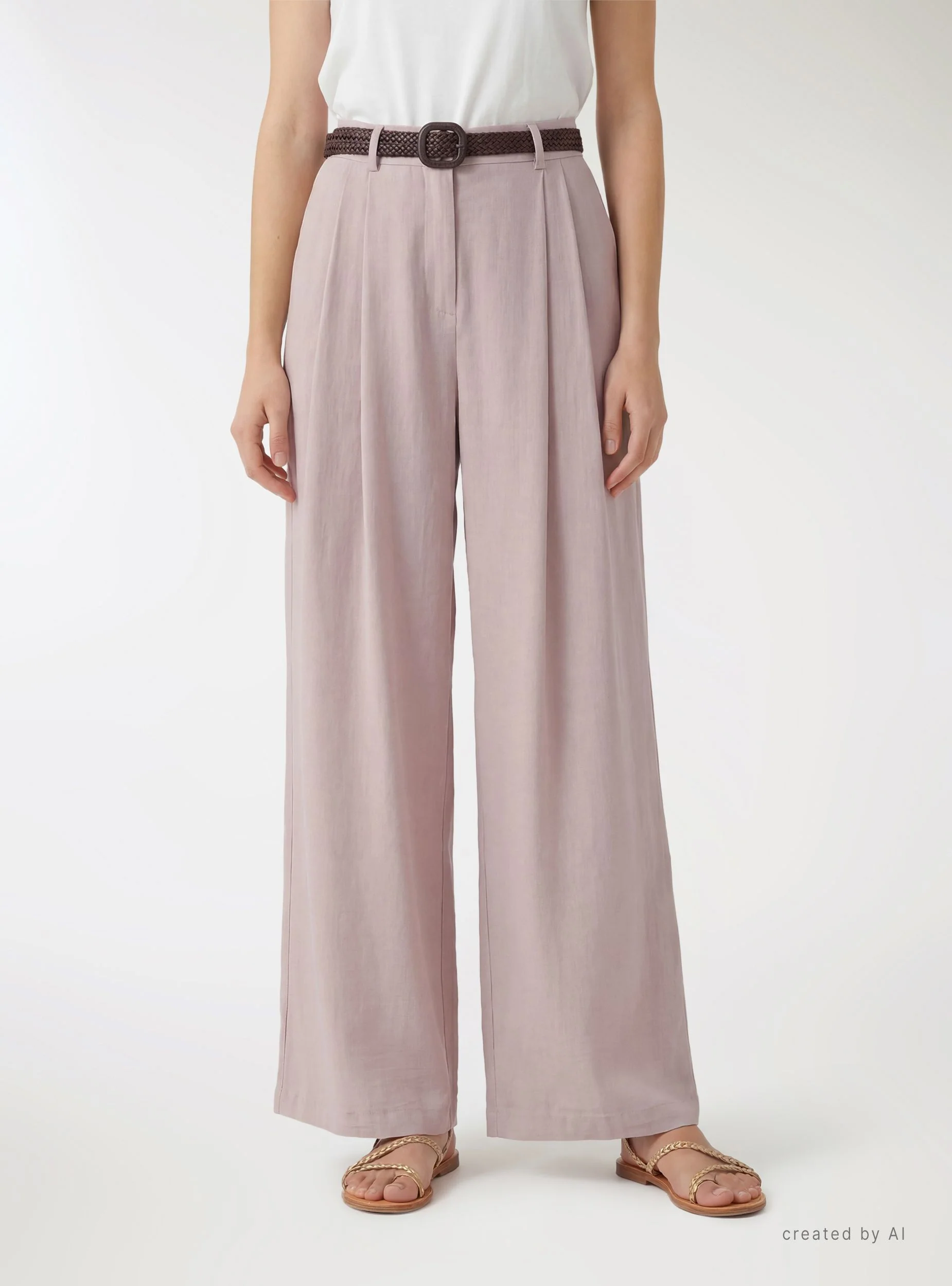 Pantaloni wide leg effetto lino con cintura intrecciata - Image 2