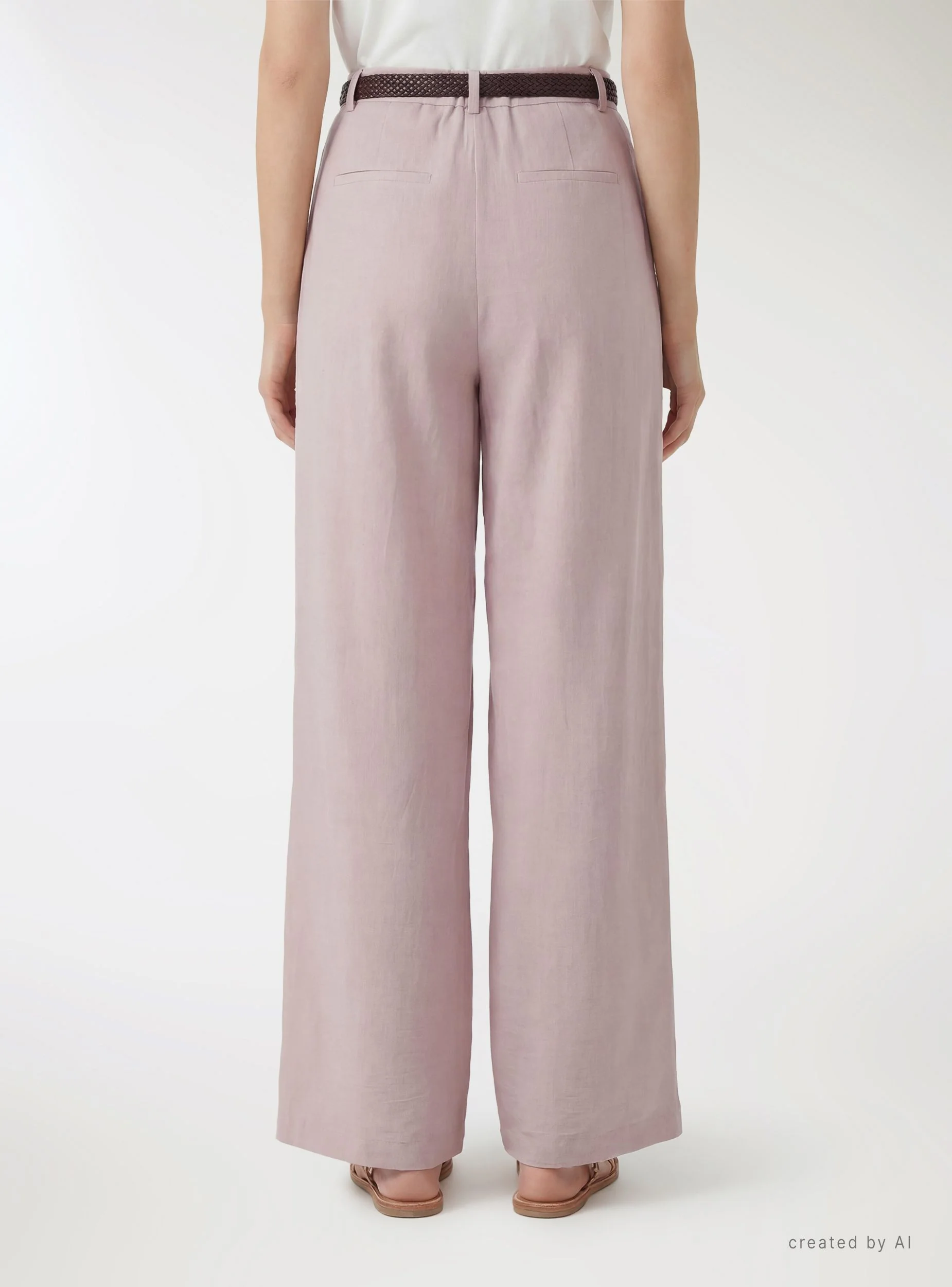 Pantaloni wide leg effetto lino con cintura intrecciata - Image 3