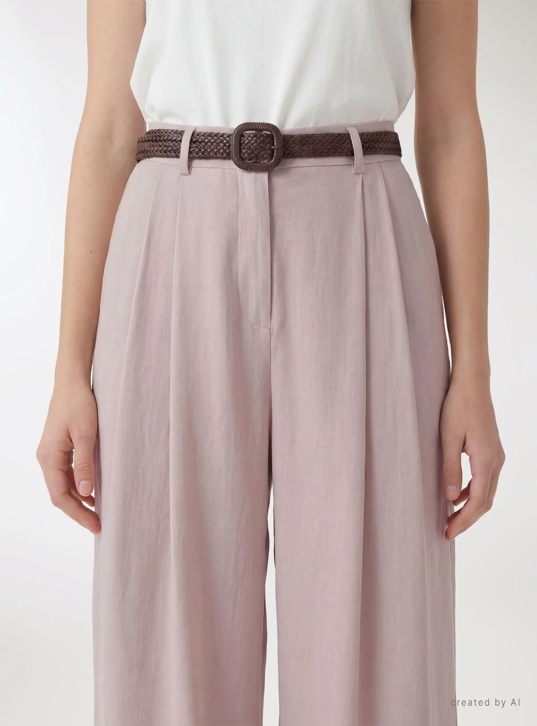 Pantaloni wide leg effetto lino con cintura intrecciata - Image 4