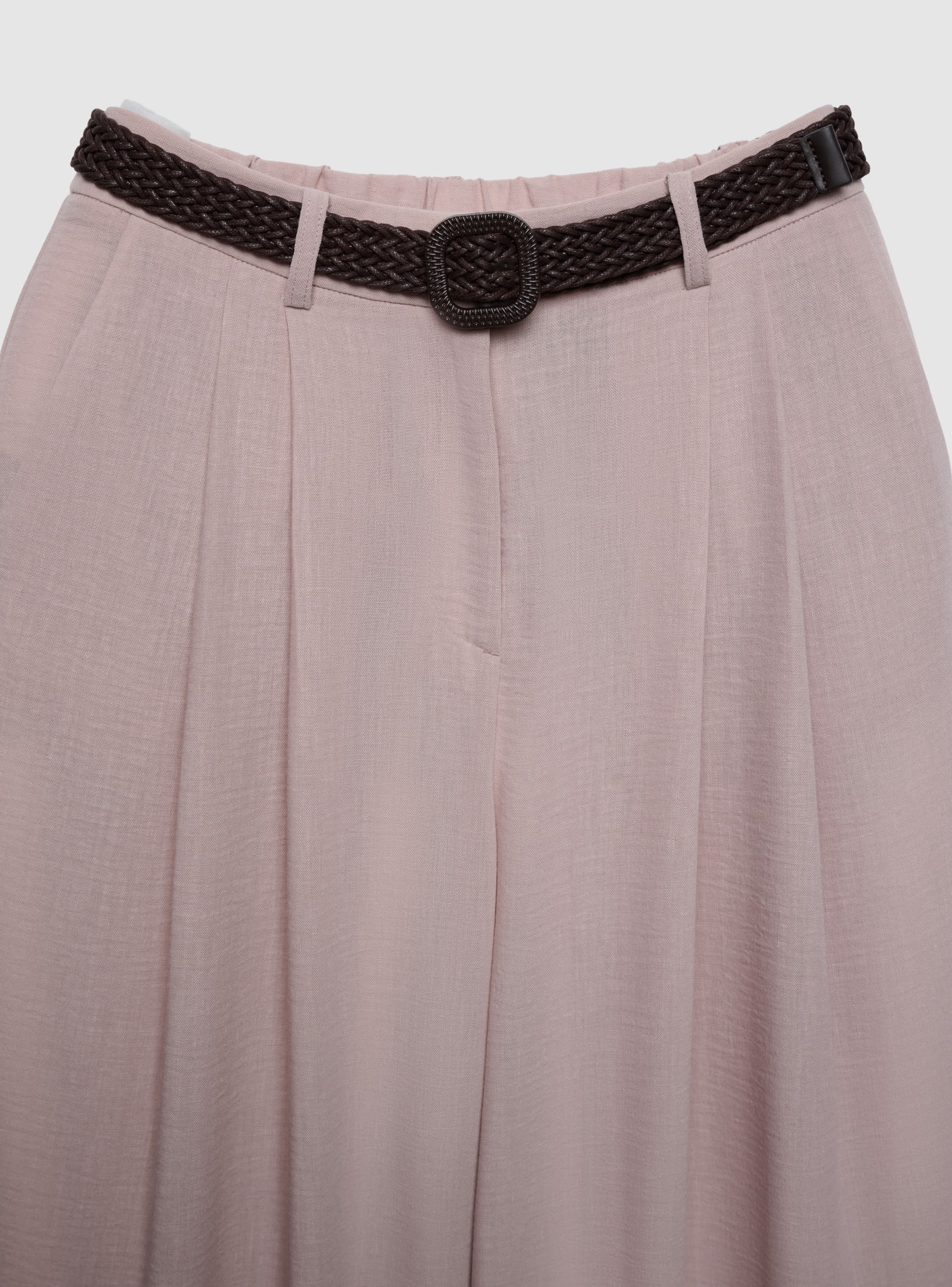 Pantaloni wide leg effetto lino con cintura intrecciata - Image 5