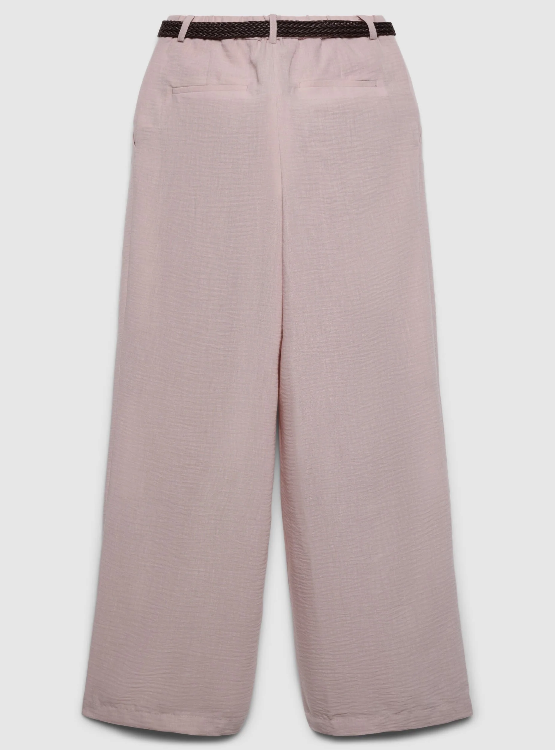 Pantaloni wide leg effetto lino con cintura intrecciata - Image 6