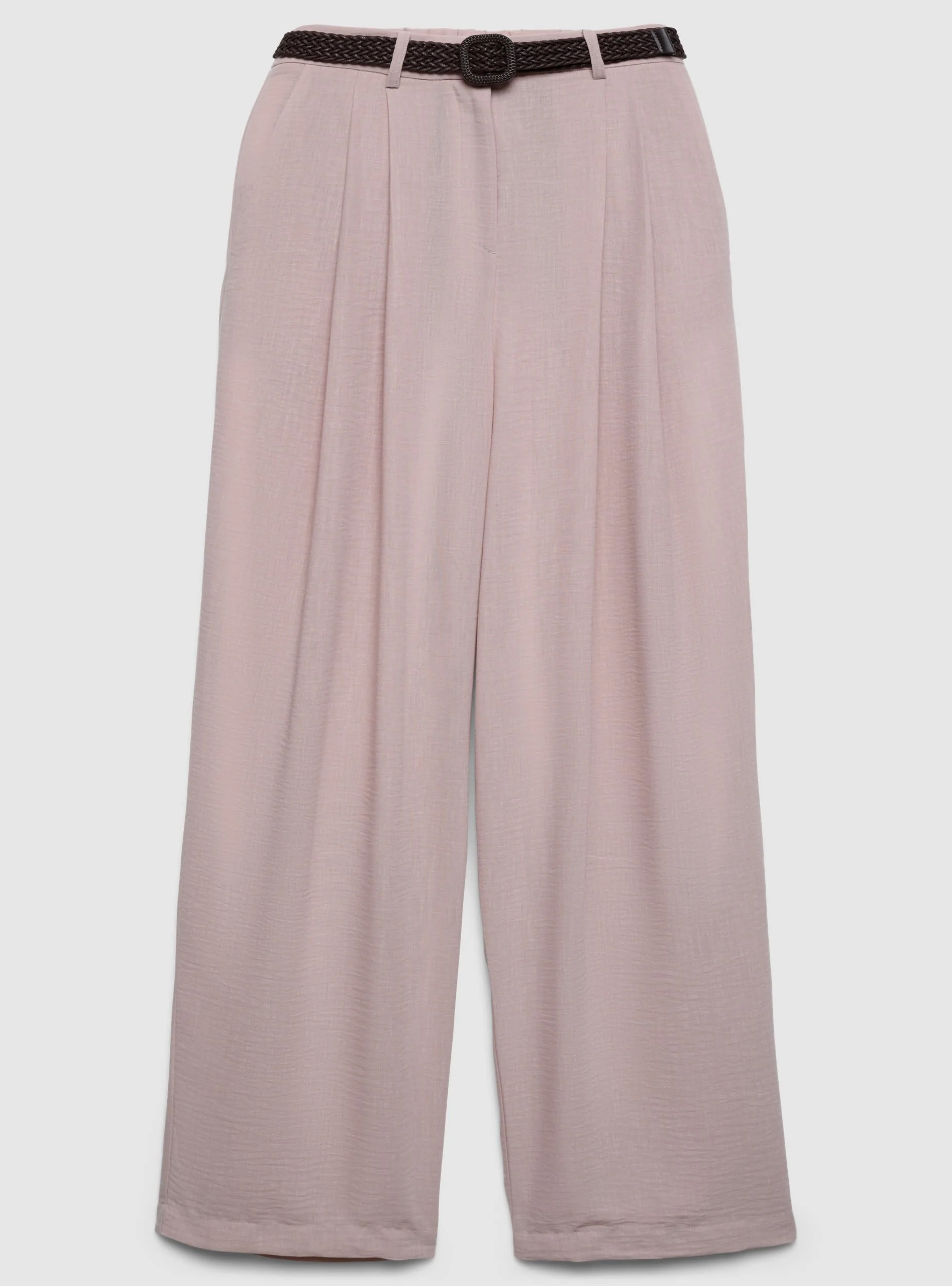 Pantaloni wide leg effetto lino con cintura intrecciata - Image 7