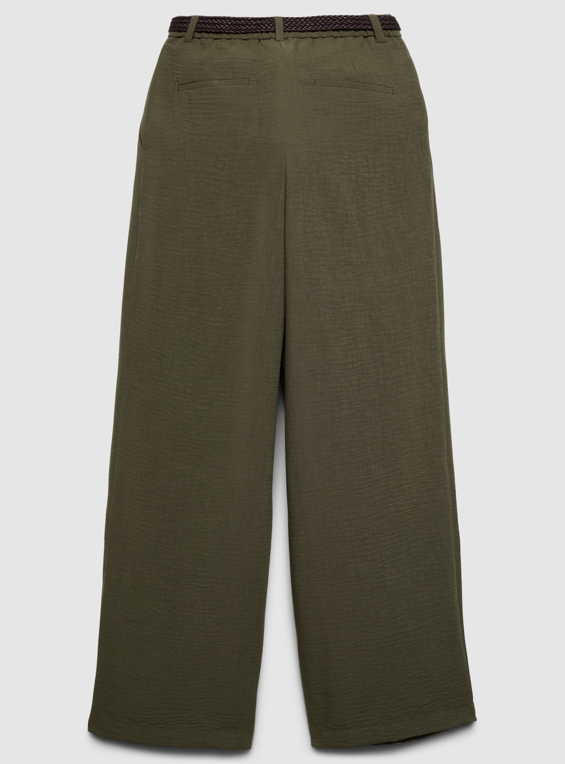Pantaloni wide leg effetto lino con cintura intrecciata - Image 2