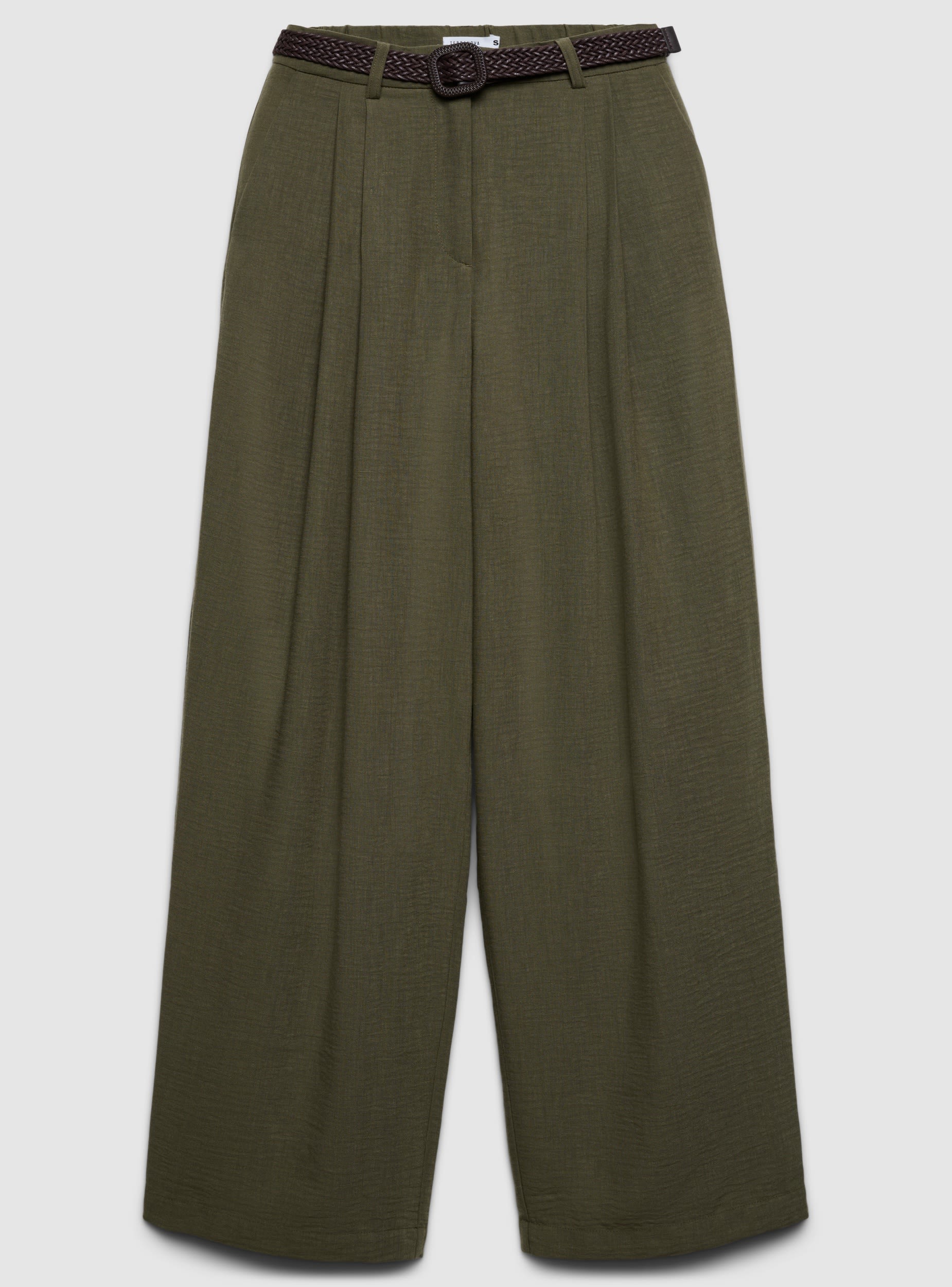 Pantaloni wide leg effetto lino con cintura intrecciata - Image 3