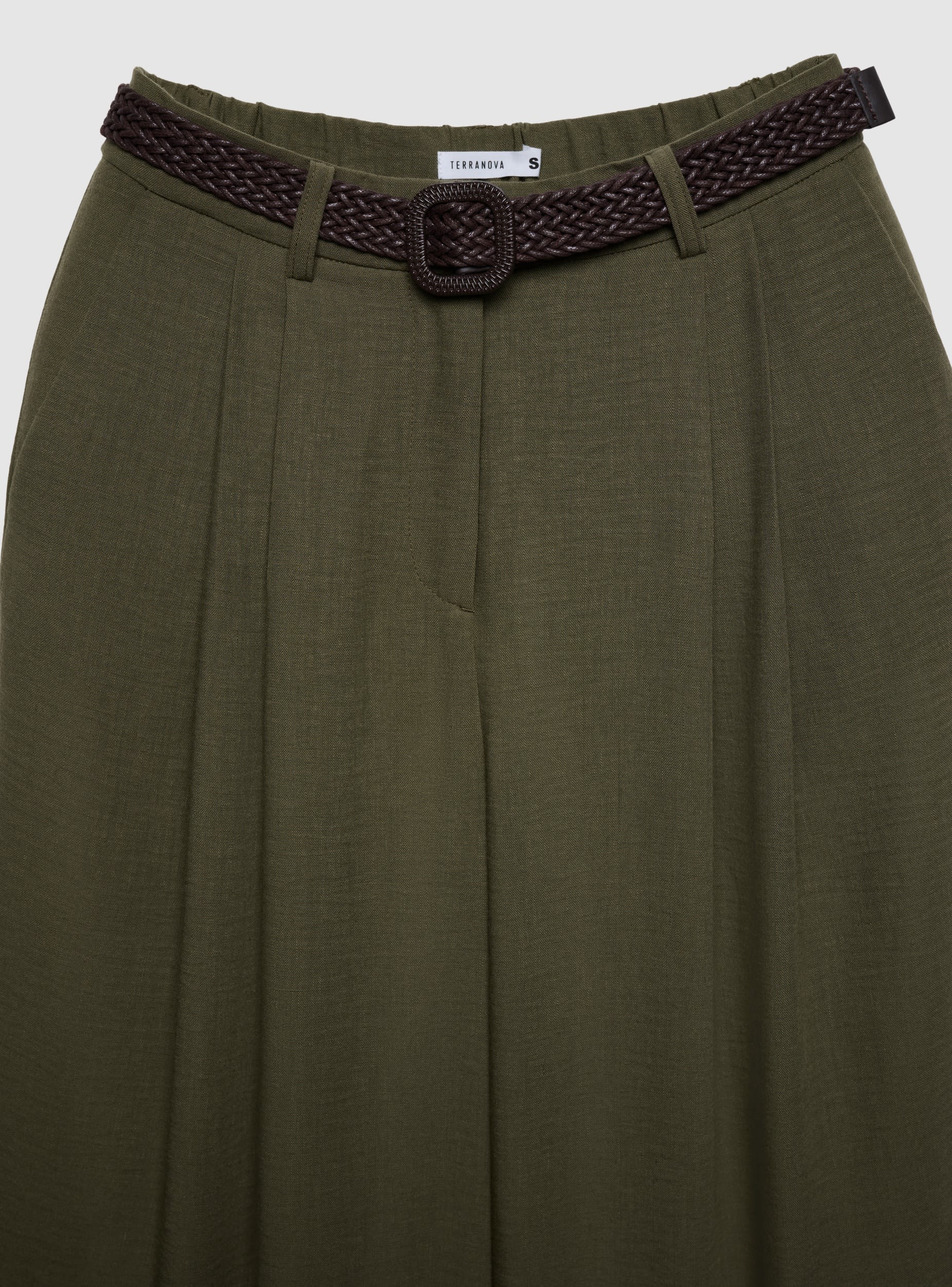 Pantaloni wide leg effetto lino con cintura intrecciata - Image 4