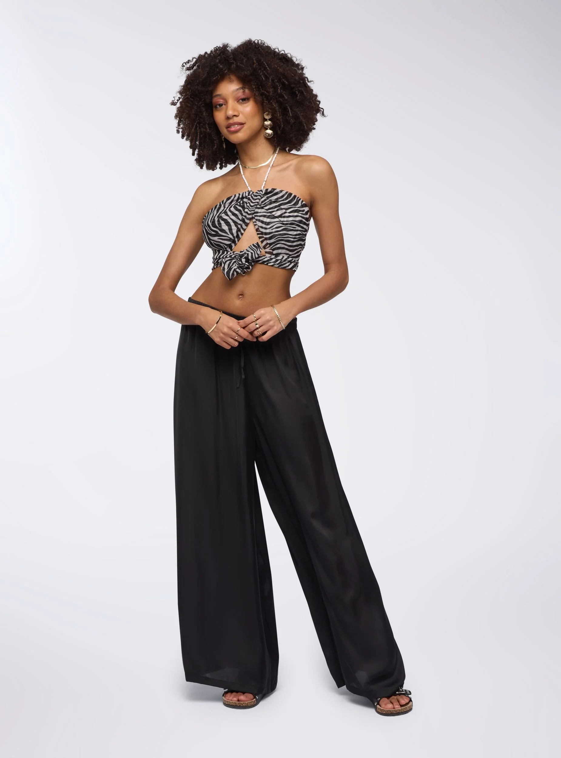 Pantaloni wide leg effetto raso con coulisse - Image 5