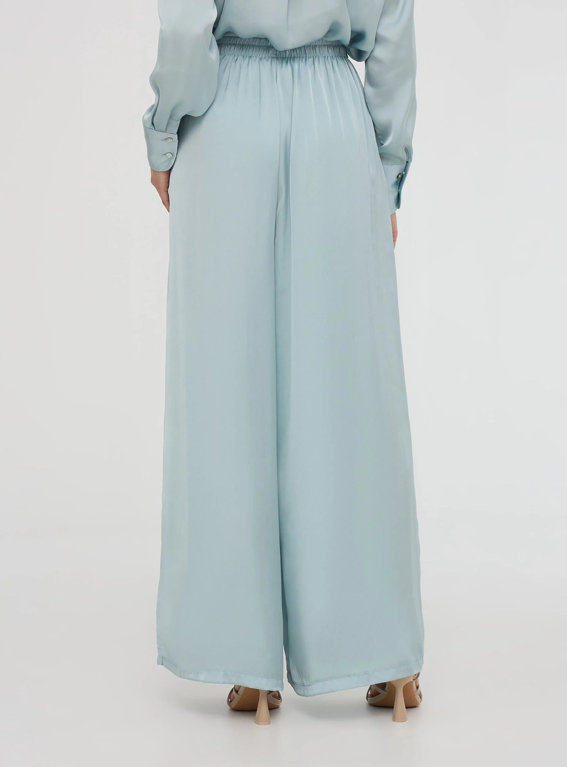 Pantaloni wide leg effetto raso con coulisse - Image 3