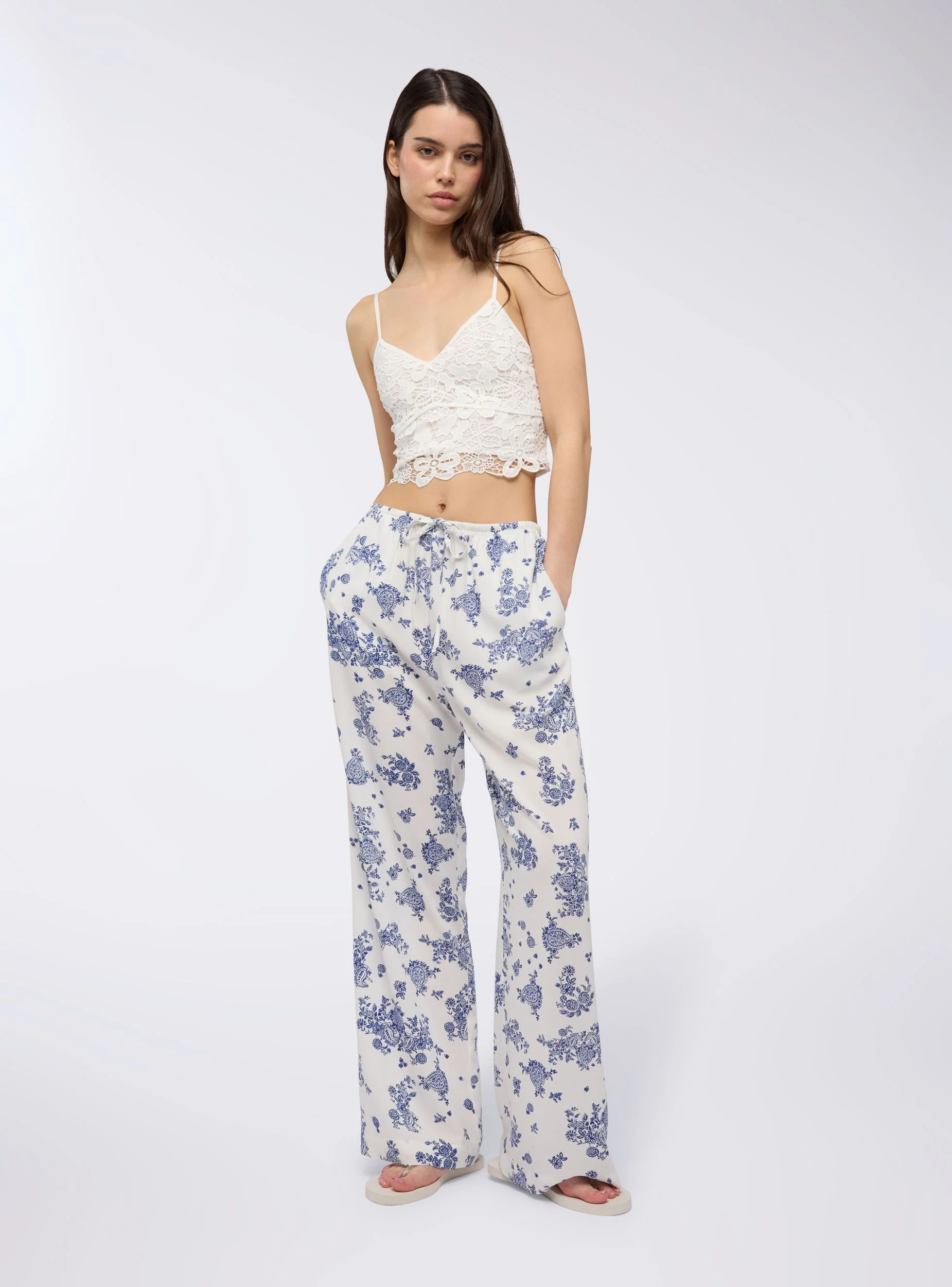Pantaloni wide leg fantasia con coulisse
