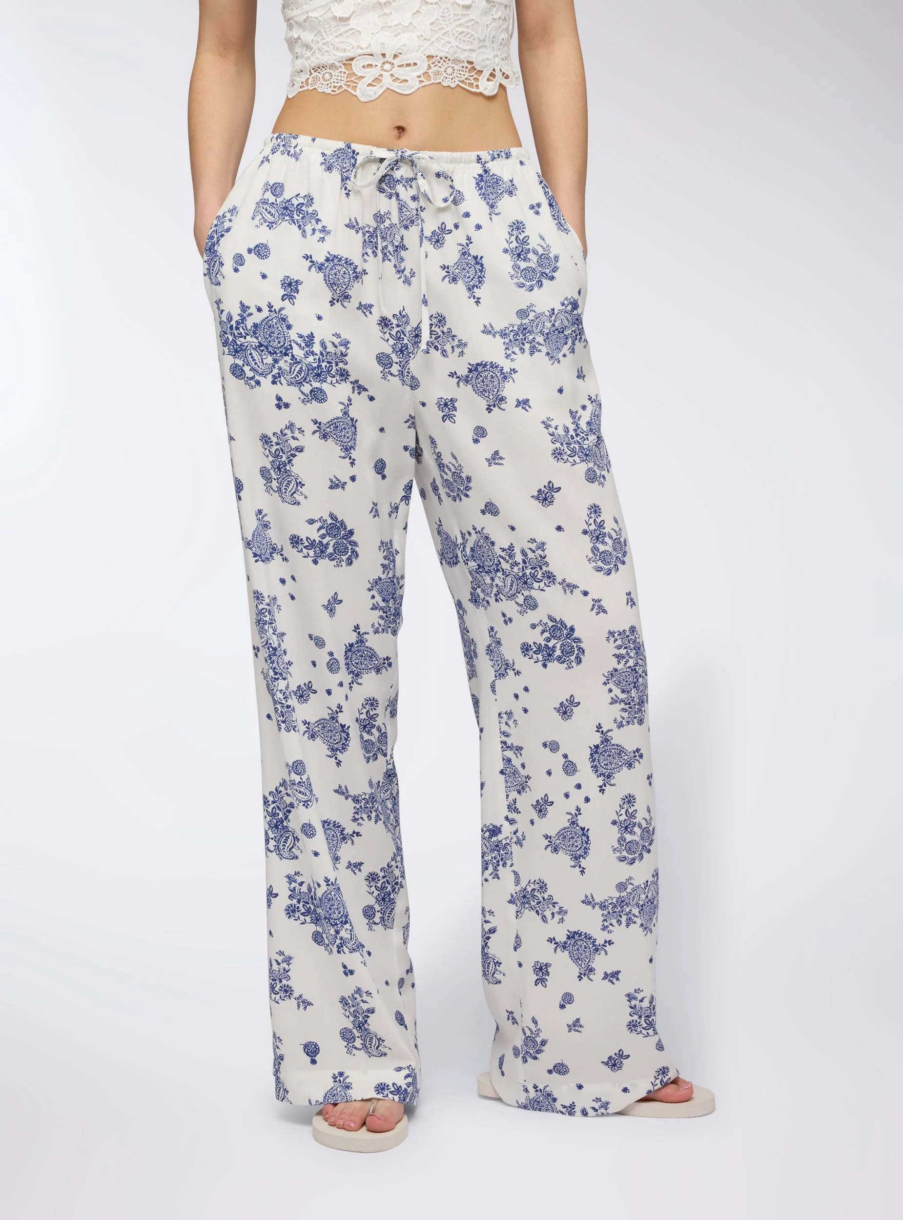 Pantaloni wide leg fantasia con coulisse - Image 4