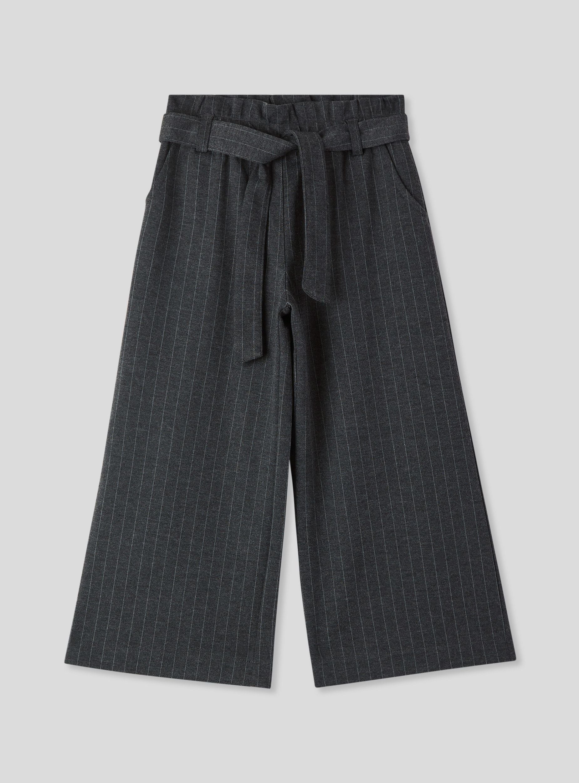 Pantaloni wide leg gessati con fusciacca - Image 2