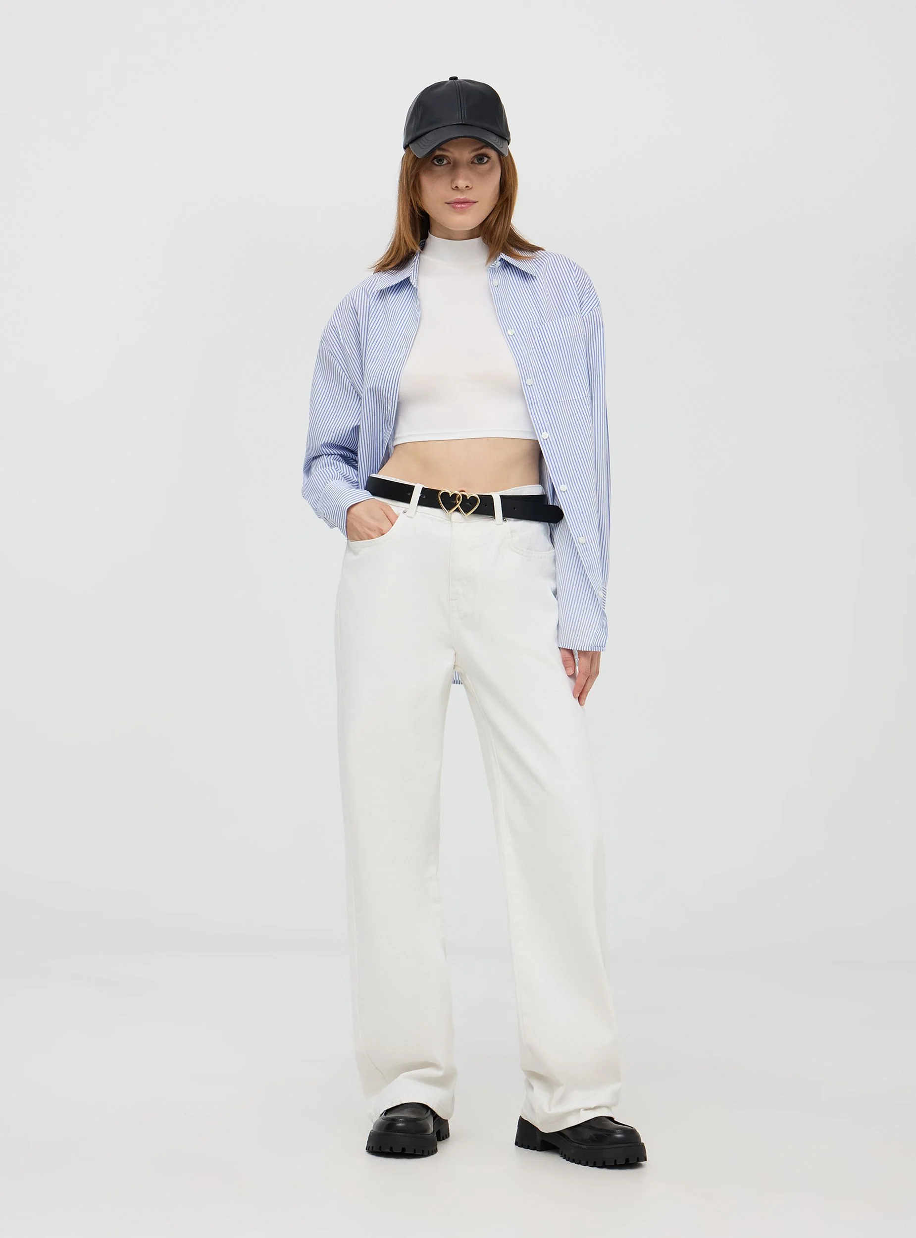 Pantaloni wide leg in denim