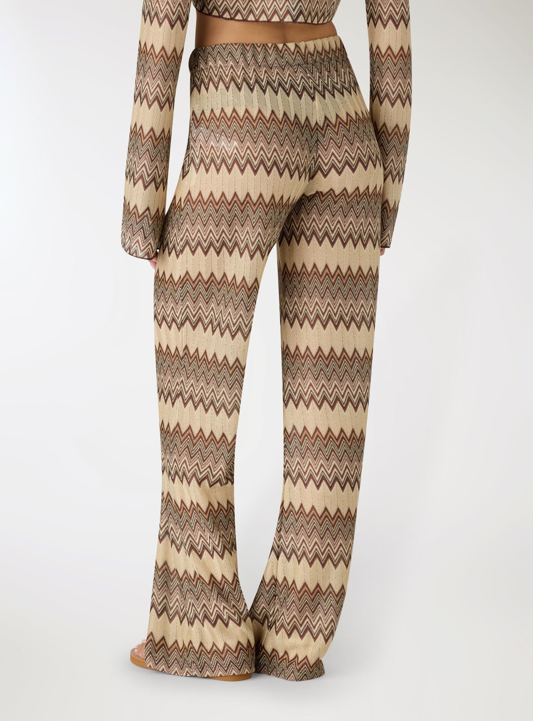 Pantaloni wide leg in maglia chevron effetto luccicante - Image 2